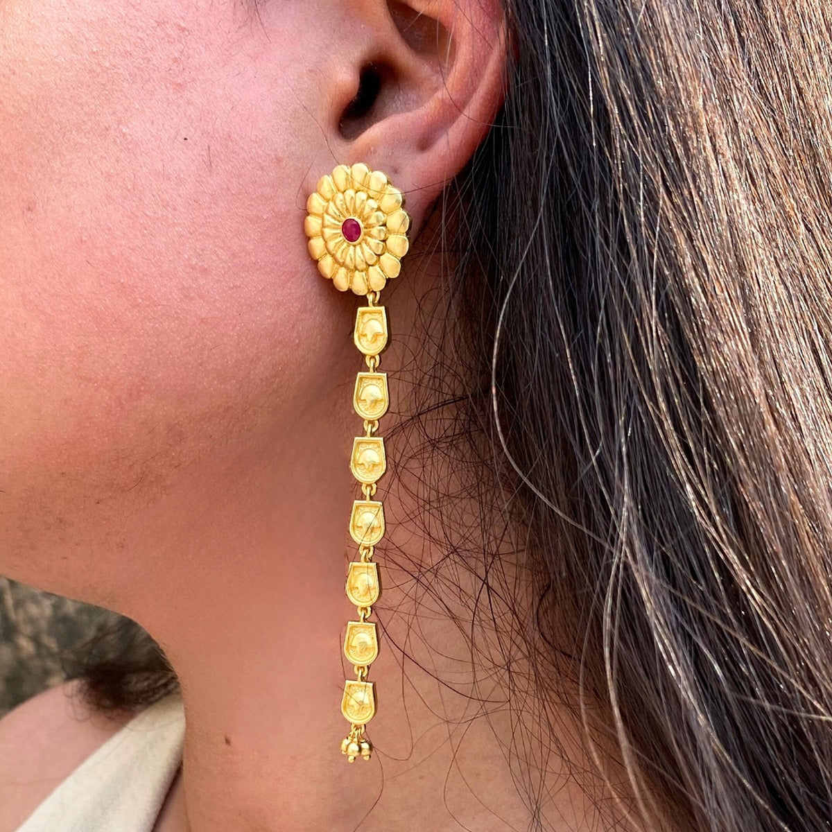 Ancient Blossoms Jewelry Gift Set - Elegant Long Dangle Earrings & Matching Bangle Bracelet for Women | Perfect for Weddings, Anniversaries & Special Occasions