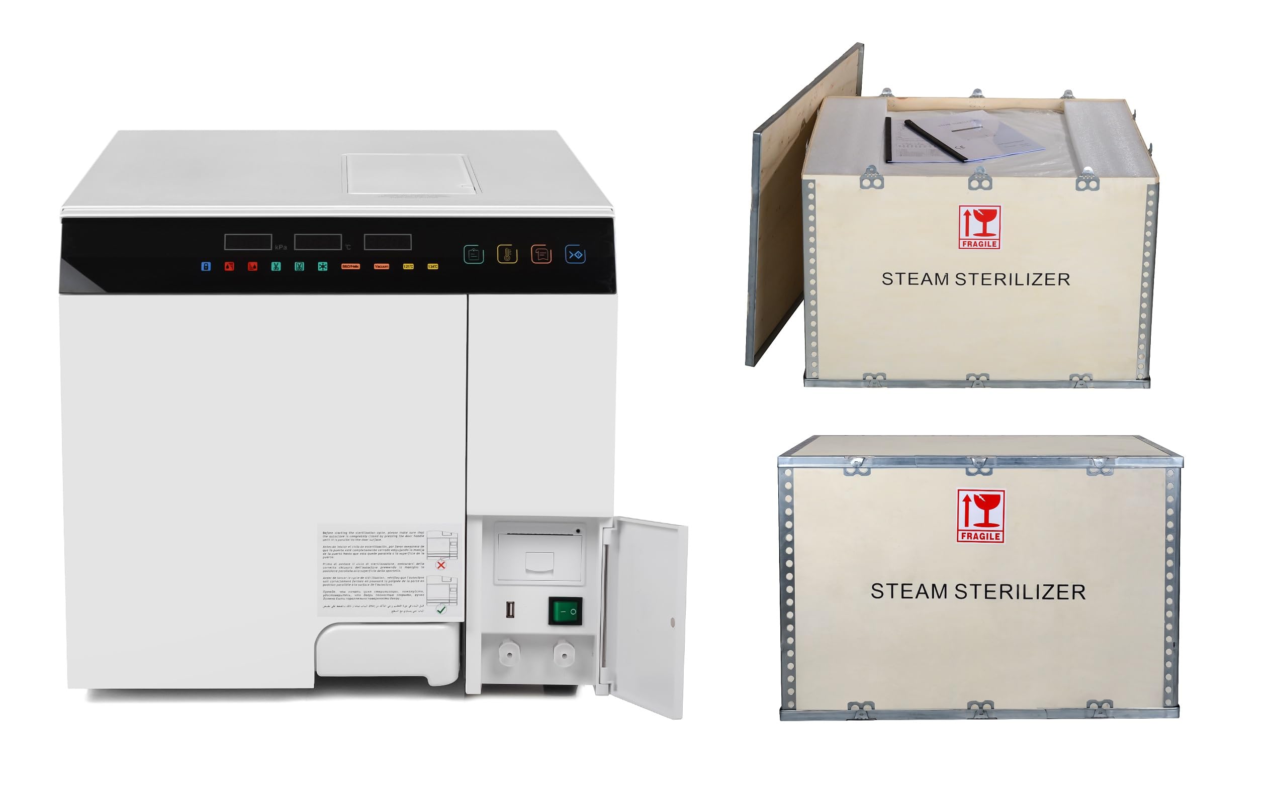 18L/23L Class B Digital Autoclave Sterilizer with Triple Vacuum Pressure Steam, Built-in Printer & USB - Perfect for Dental Clinics, Tattoo Studios, and Medical Labs