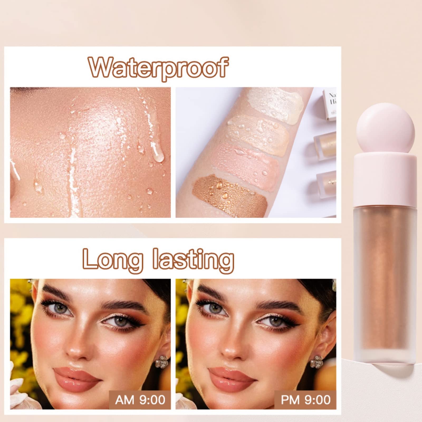 Liquid Highlighter Makeup Stick - Waterproof Face Illuminator & Glitter Highlighter for Long Lasting Glow | Perfect for Contouring, Highlighting & Night Out Makeup