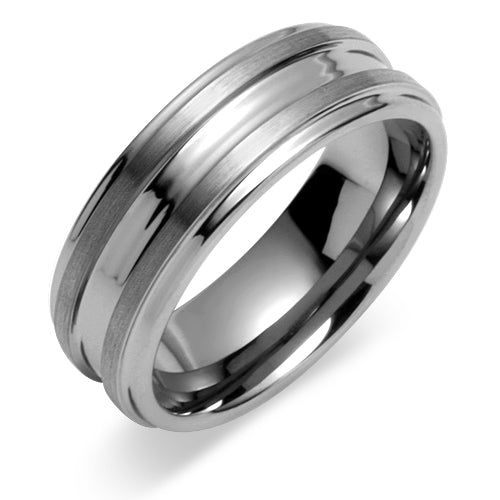 8mm Indented Men's Tungsten Wedding Band Ring - Size 11 - Durable Comfort Fit for Everyday Wear & Special Occasions
