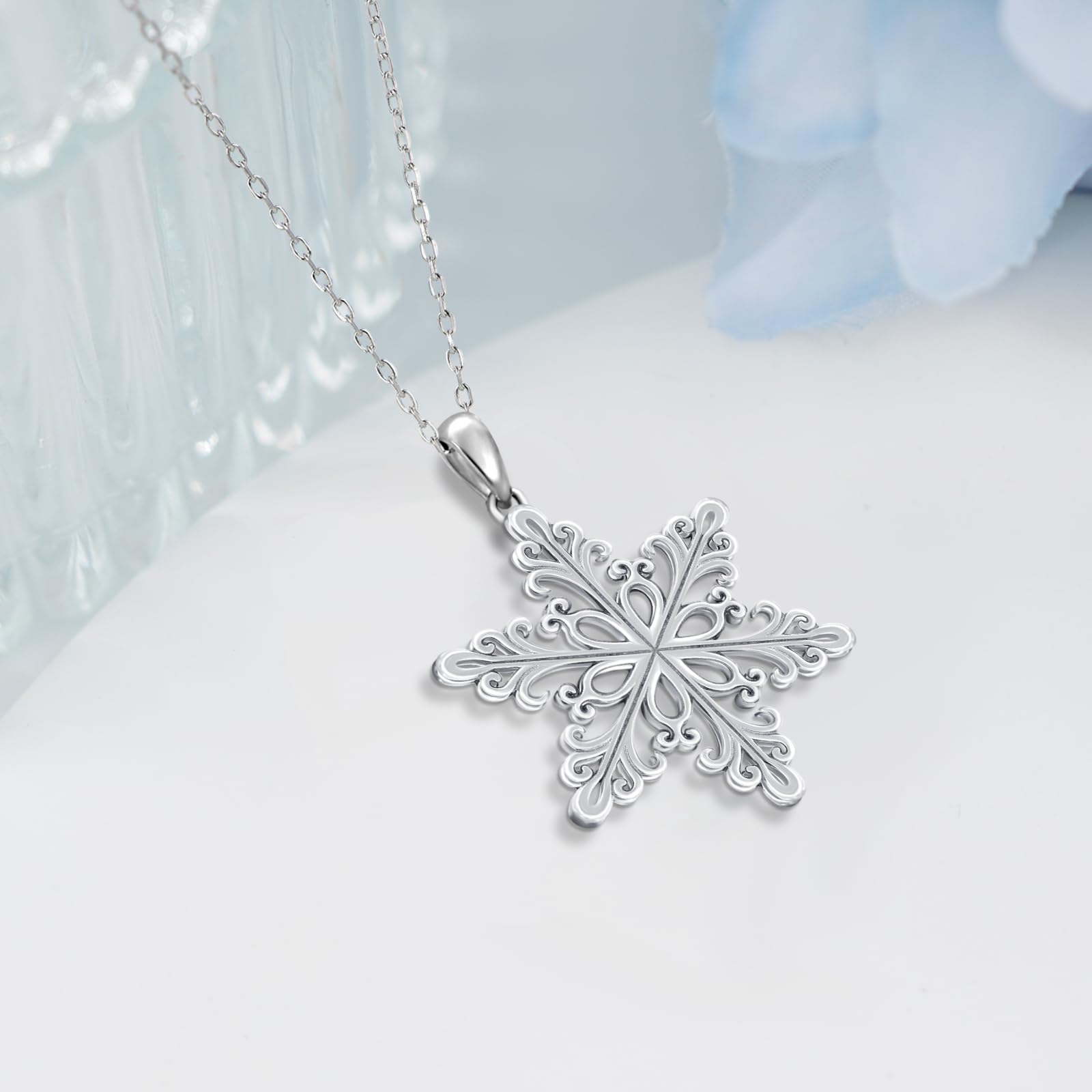 Snowflake Pendant Necklace for Women - 925 Sterling Silver Winter Snowflake Jewelry - Christmas & Birthday Gift for Her, Mom, Wife - 18-20 Inch Adjustable Chain - Perfect for Holiday Parties, Weddings & Special Occasions