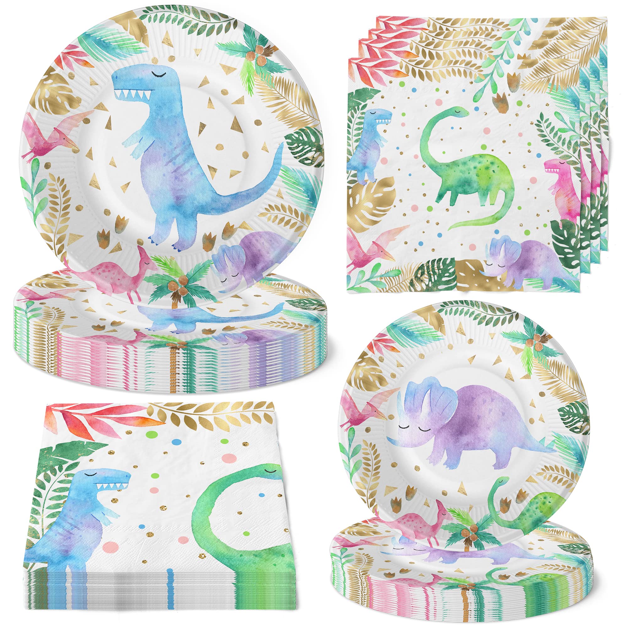 Pink Dinosaur Party Plates and Napkins Set - 20-Piece Girls Dino Birthday Party Supplies for Kids, Baby Shower & Themed Celebrations