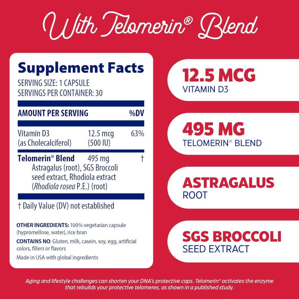 Enzymedica Telomere Plus Supplement - 30 Capsules for Cellular Health & Longevity | Supports Aging & Wellness | Daily Use for Adults