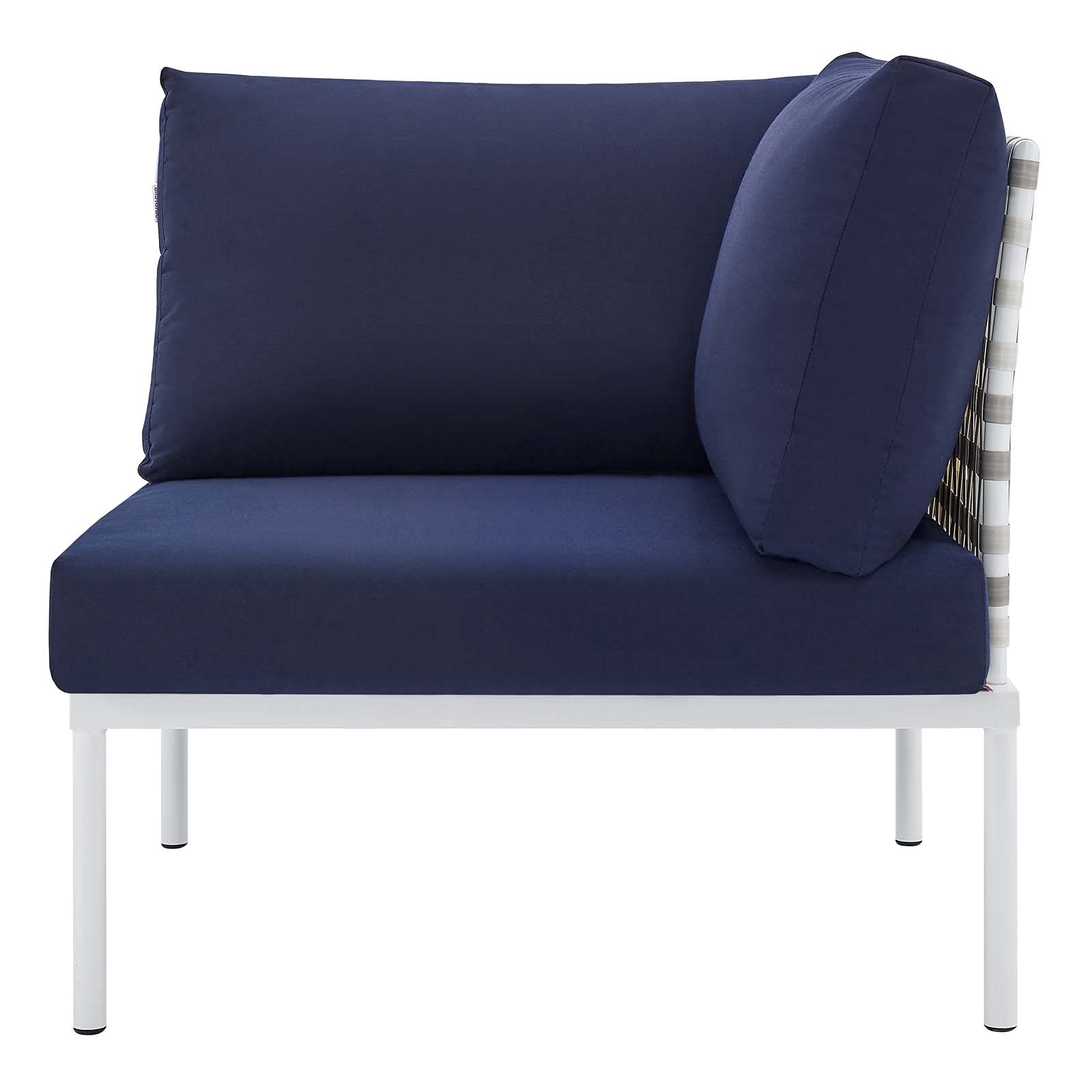 Modern Navy Blue Aluminum Lounge Sectional Sofa Set with Table - Outdoor Patio Furniture for Garden, Poolside & Cafe Relaxation