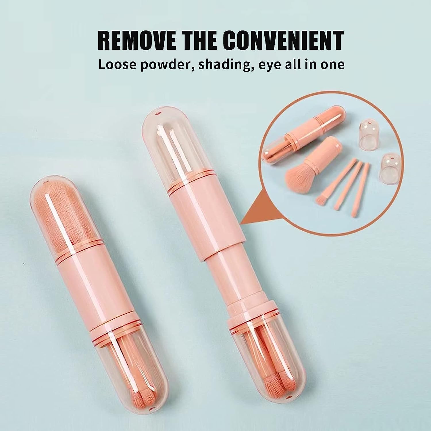 DD Retails 4-in-1 Retractable Makeup Brush Set - Portable Telescopic Cosmetic Brushes for Women with Lip, Highlight, Eyeshadow & Foundation Brush (Pack of 1) | Perfect for Travel, On-the-Go Touch Ups & Professional Makeup Application