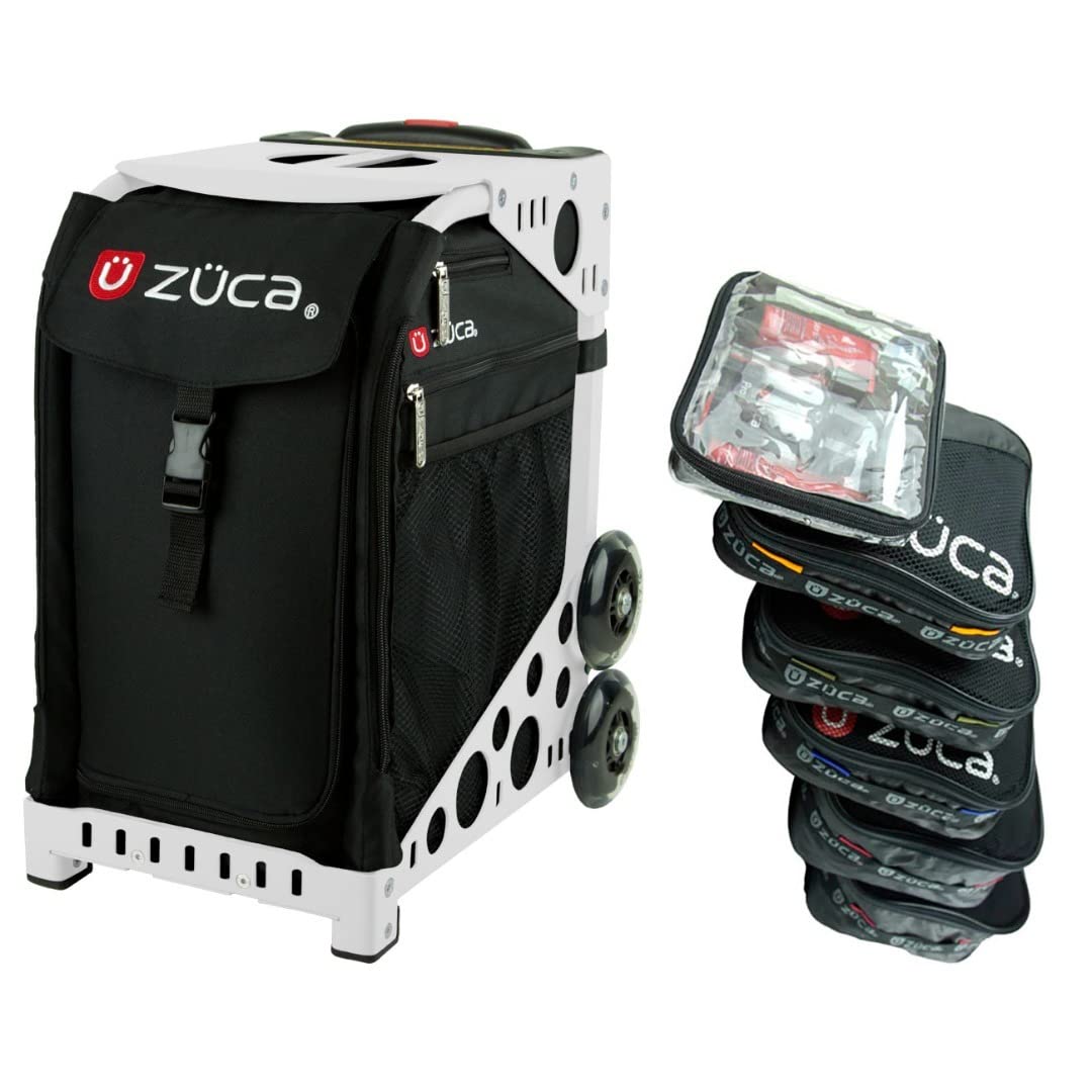ZUCA Obsidian Sport Insert Bag with White Frame - 5 Packing Pouches & Toiletry Bag Set | Travel Organizer for Gym, Yoga, and Sports Accessories