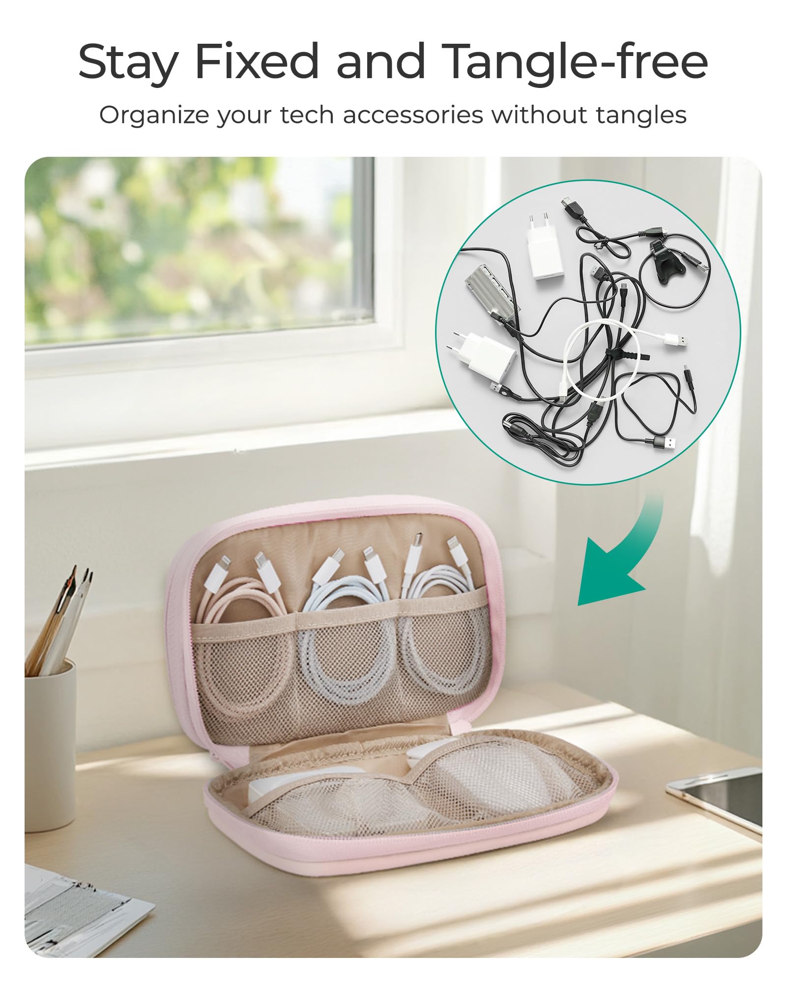 BAGSMART Beige Electronics Organizer Travel Case - Cord & Cable Organizer for Women, Travel Essentials Bag for Charger, Flash Drive, Tech Accessories - Perfect for Business Trips, Vacations & Daily Commute