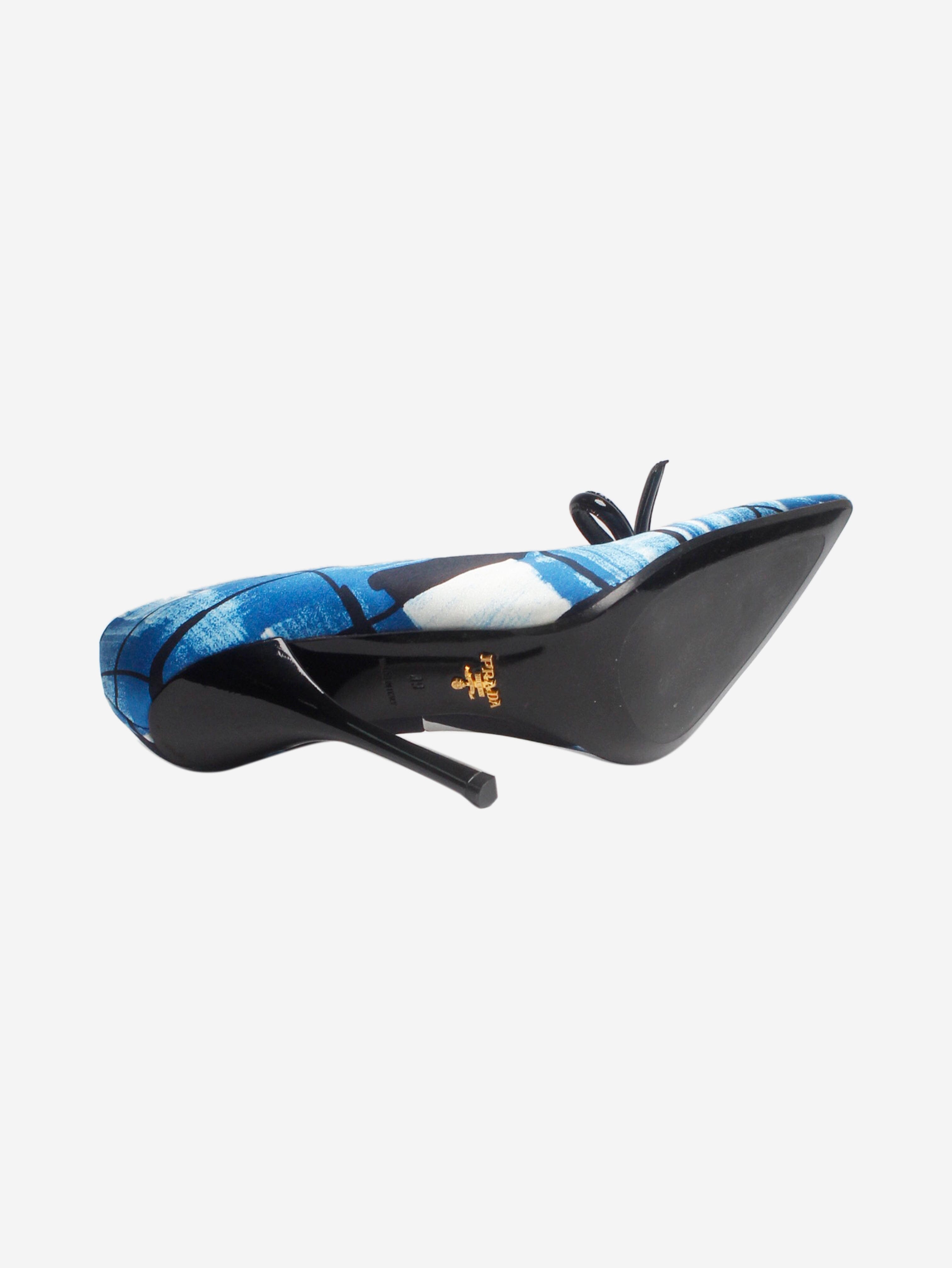 Elegant Blue Satin Printed Bow Heels - Women's Size EU 39 (UK 6) - Perfect for Weddings, Parties & Special Occasions
