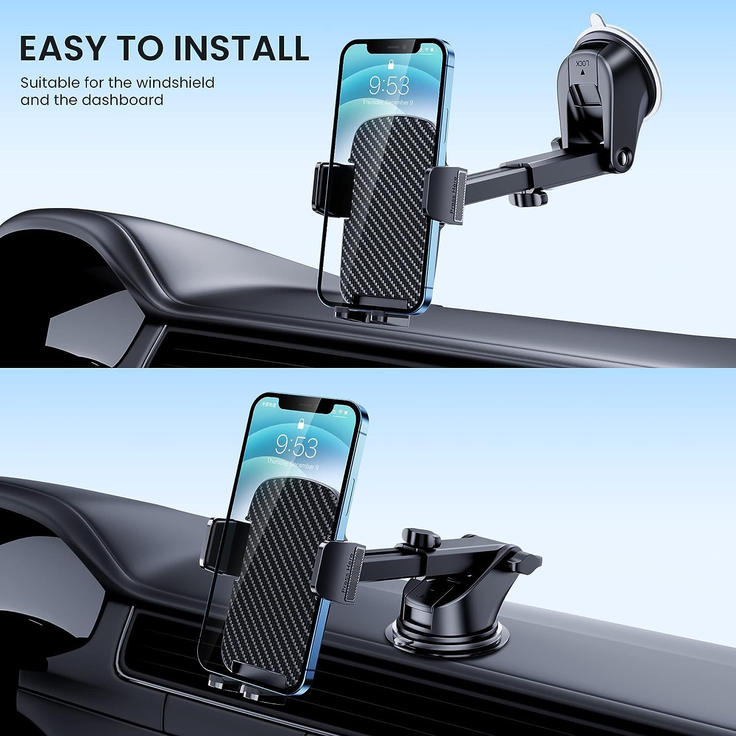 TICILFO Universal Car Phone Holder Mount - Adjustable Dashboard Phone Stand for iPhone, Samsung, All Smartphones - Perfect for GPS Navigation, Hands-Free Calling & Safe Driving