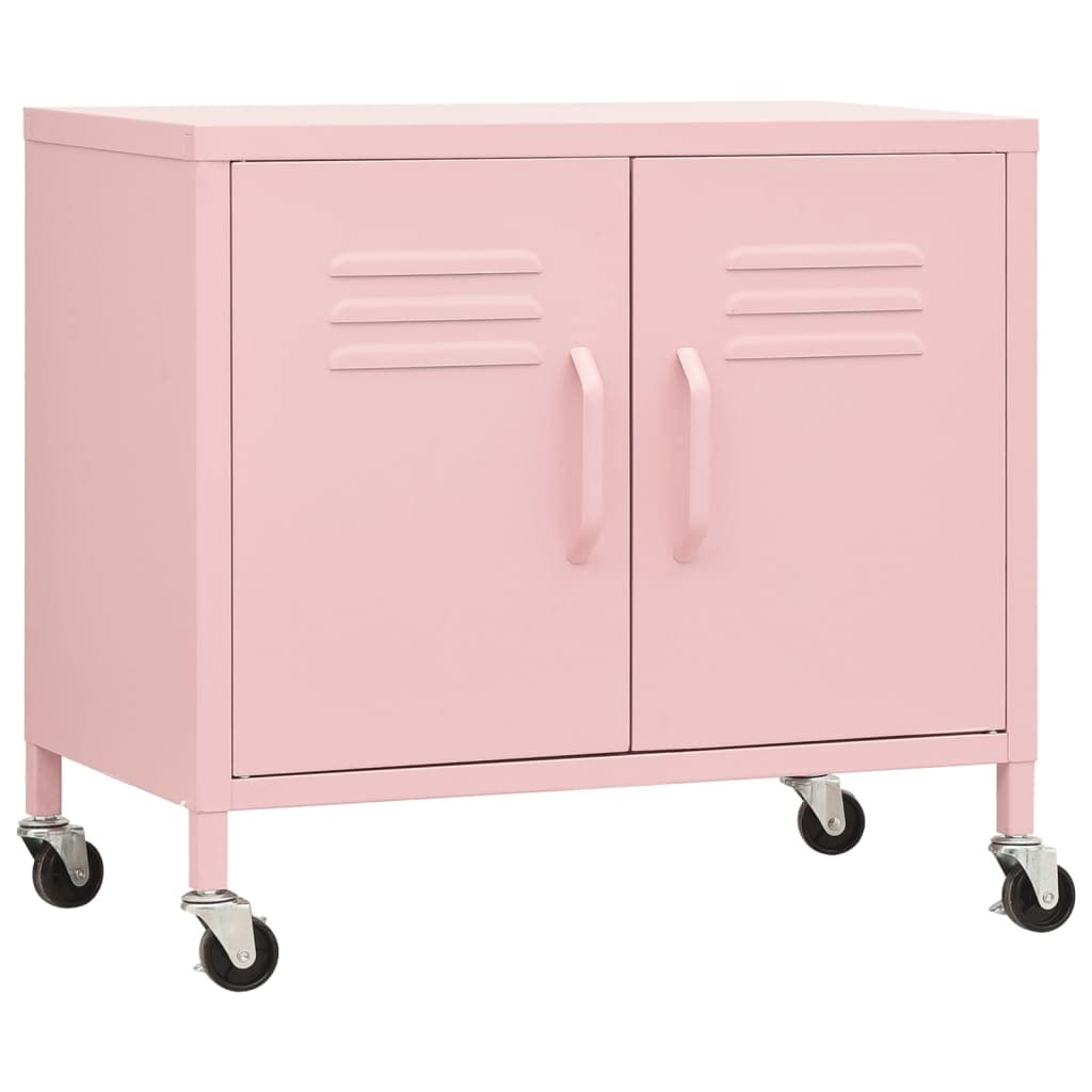 Pink Steel Storage Cabinet with Double Doors & Wheels - 23.6
