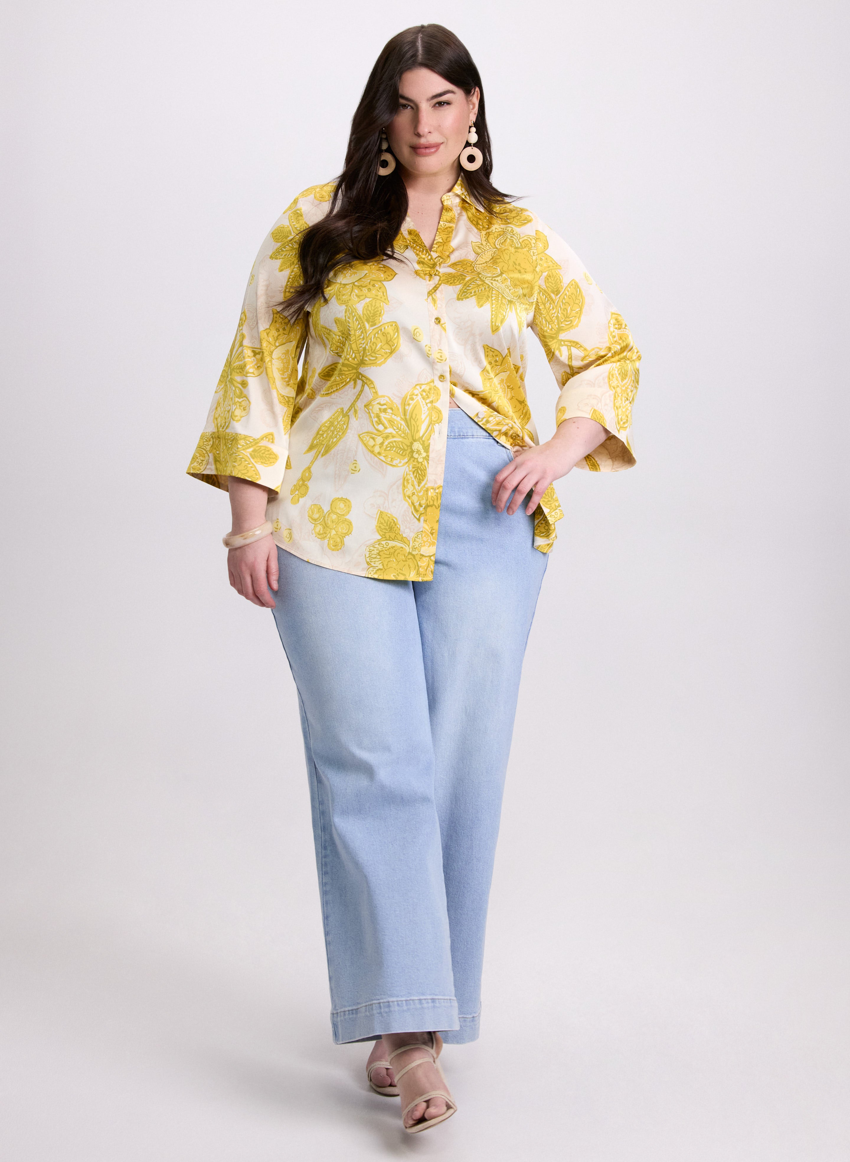 Floral 3/4 Sleeve Blouse for Women - Elegant Printed Tops for Spring & Summer - Perfect for Office, Date Night & Casual Outings