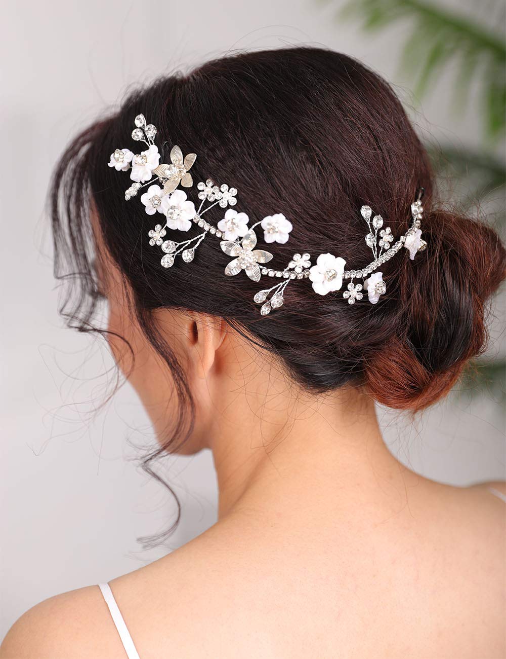 Denifery Silver Pearl Hair Vine Headband - Bridal Wedding Floral Hairpiece with Rhinestones, Leaves & Flowers for Women | Perfect for Weddings, Prom, Parties & Special Occasions