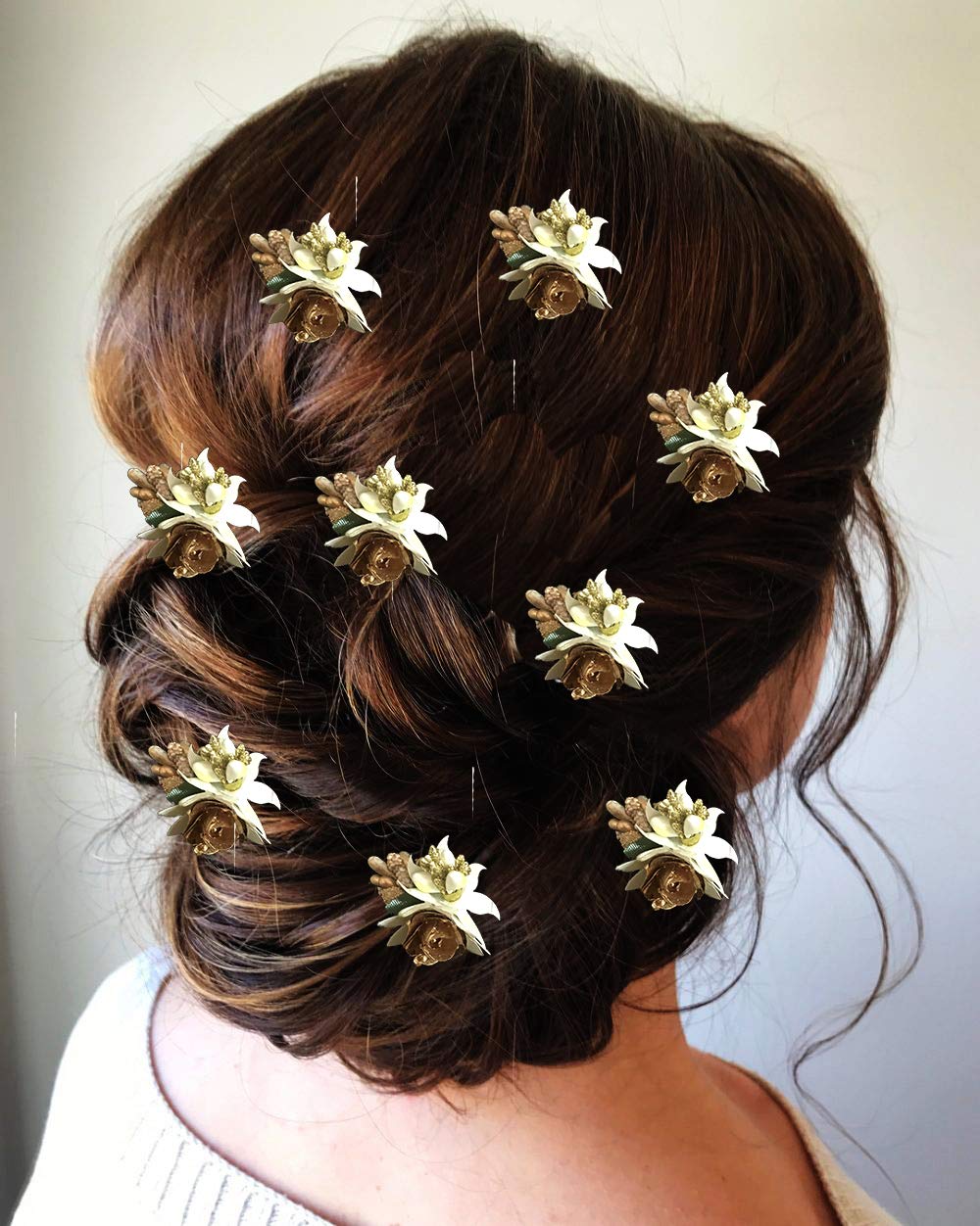 Artificial Rose Hair Pins for Women & Girls - Golden Floral Hair Accessories (Pack of 8) - Perfect for Weddings, Parties, and Everyday Styling