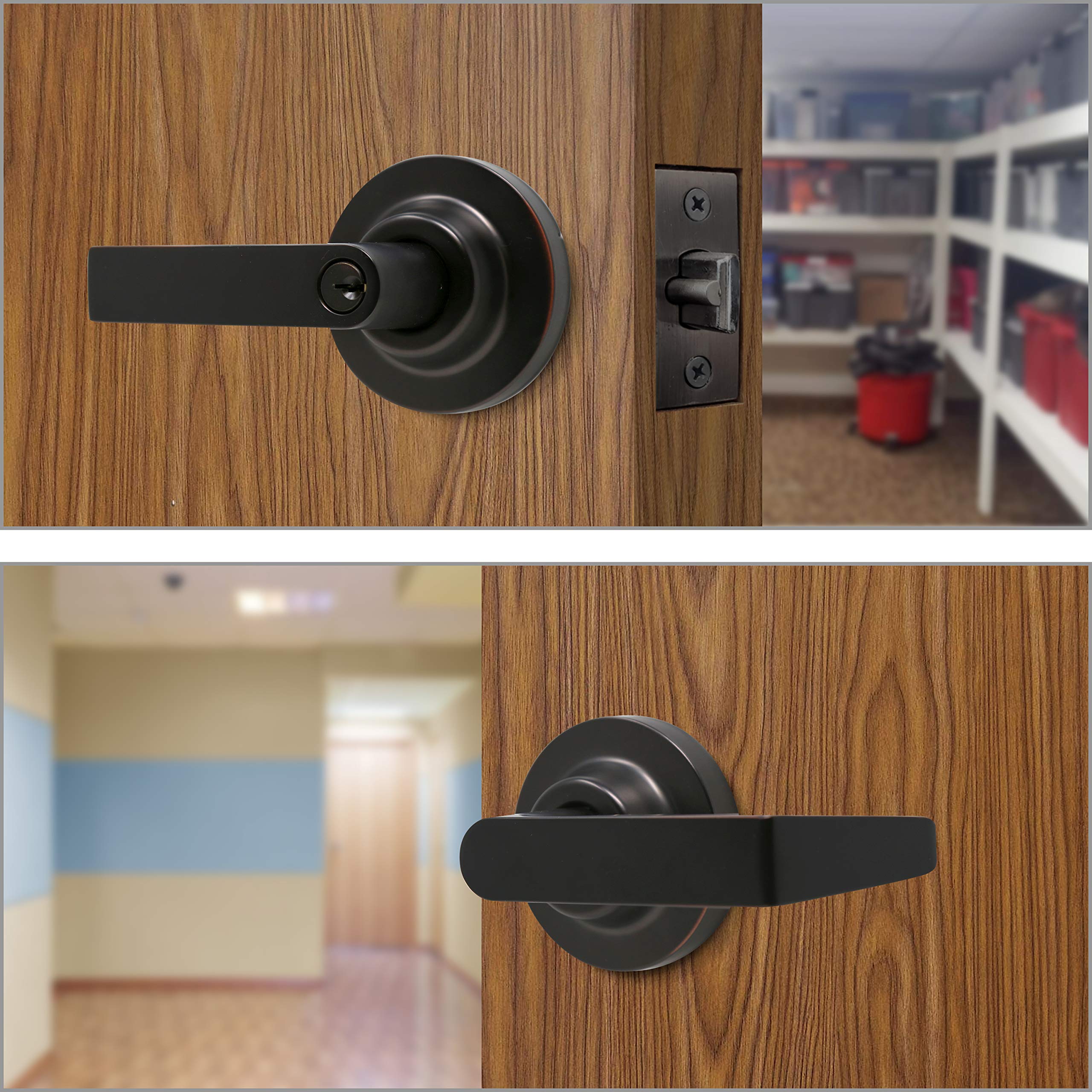 MiLocks Grade 2 Commercial Lever Door Lock - Heavy Duty Cylindrical Industrial Lock (Storeroom Function, Oil-Rubbed Bronze Finish) for Warehouse, Office & Industrial Security