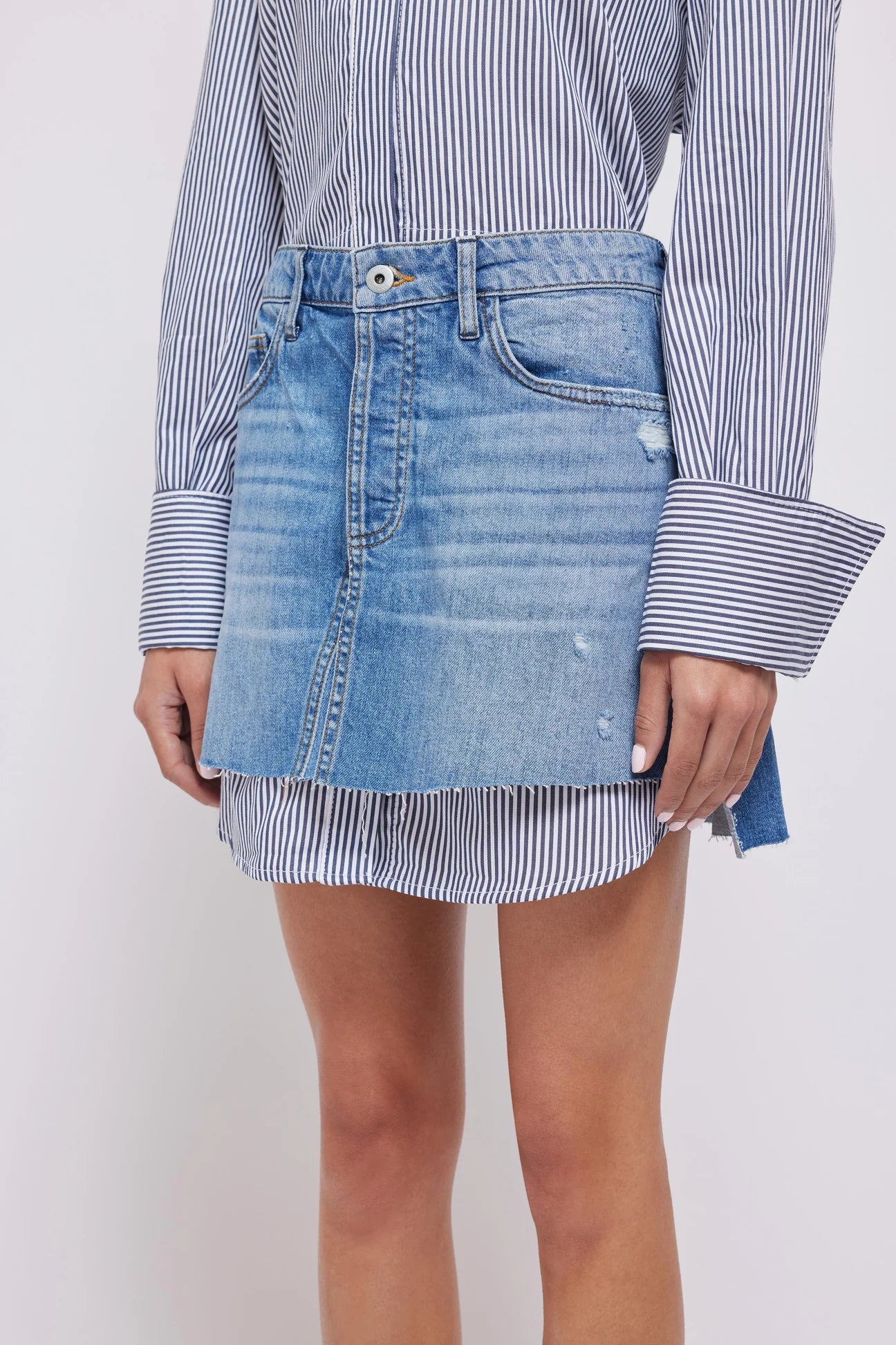 Eastyn Denim Combo Dress - Midnight Stripe Women's Casual Outfit for Spring & Summer | Perfect for Brunch, Shopping & Date Nights