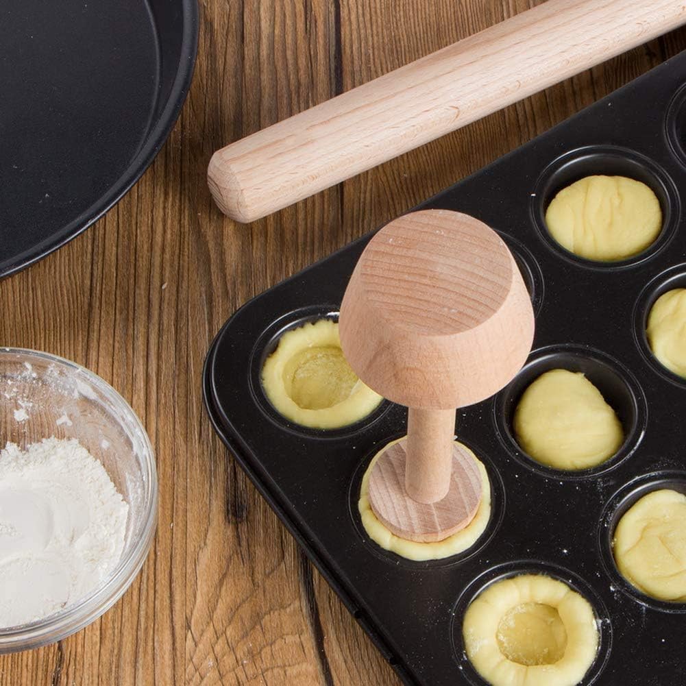 Wooden Pastry Tamper - Double Sided DIY Cake & Pie Dough Pusher - Egg Tart Mold for Baking - Essential Kitchen Tool for Desserts, Tarts, Cookies & Party Baking (Perfect for Home Bakers & Professional Chefs)