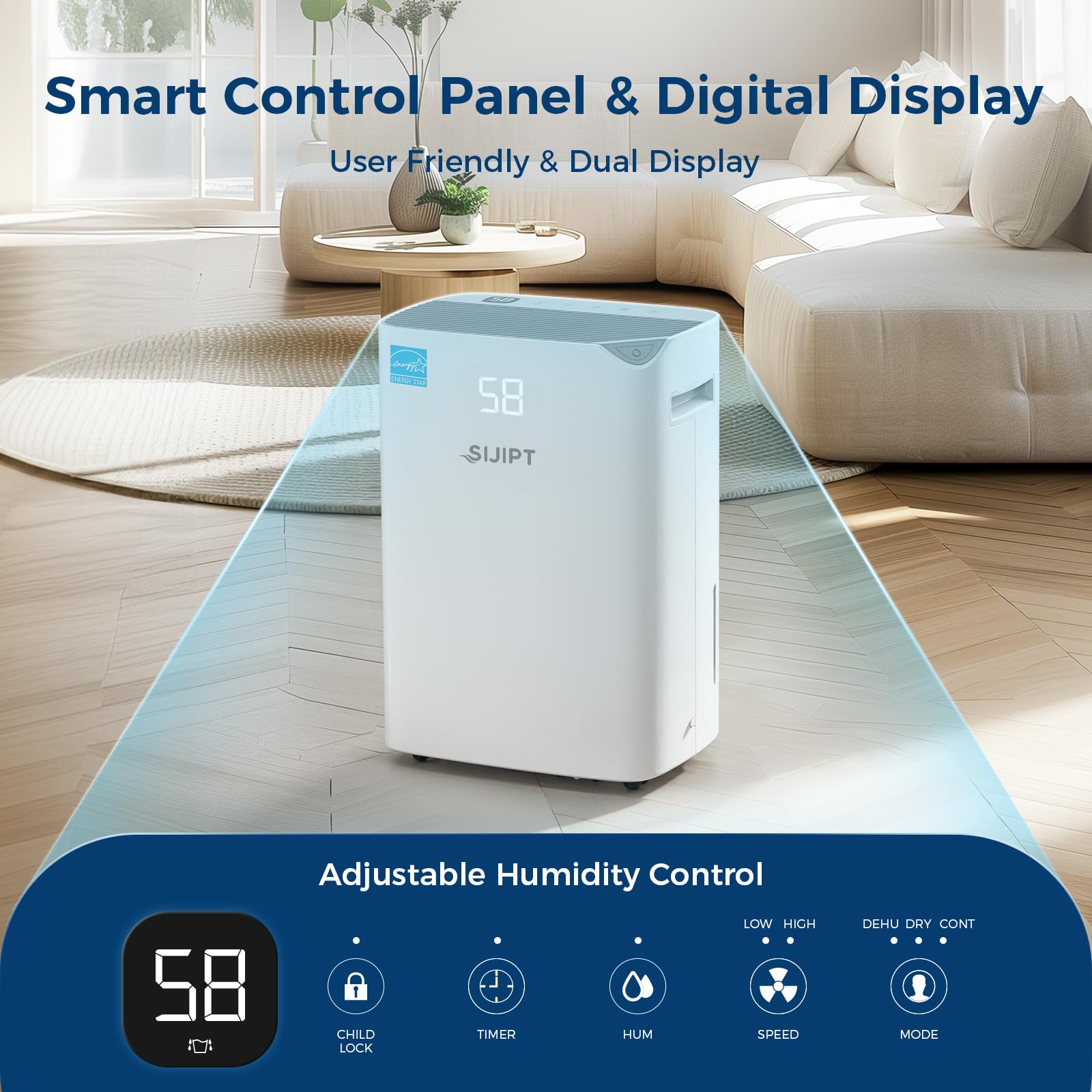 **Energy Star 100 Pint Dehumidifier for Basement & Large Rooms (6,000 Sq. Ft) – Quiet Operation, Adjustable Humidity Control, 24H Timer, 1.5 Gal Water Bucket with Drain Hose – Ideal for Home, Office & Storage Spaces**