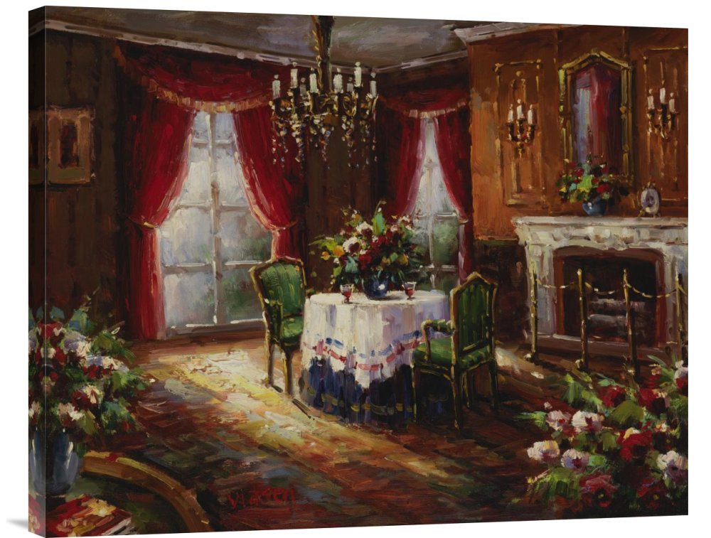Budget Foxwell Fireside Supper Canvas Wall Art Print - Handmade Gallery Wrap Giclee Painting for Living Room, Bedroom & Office Decor