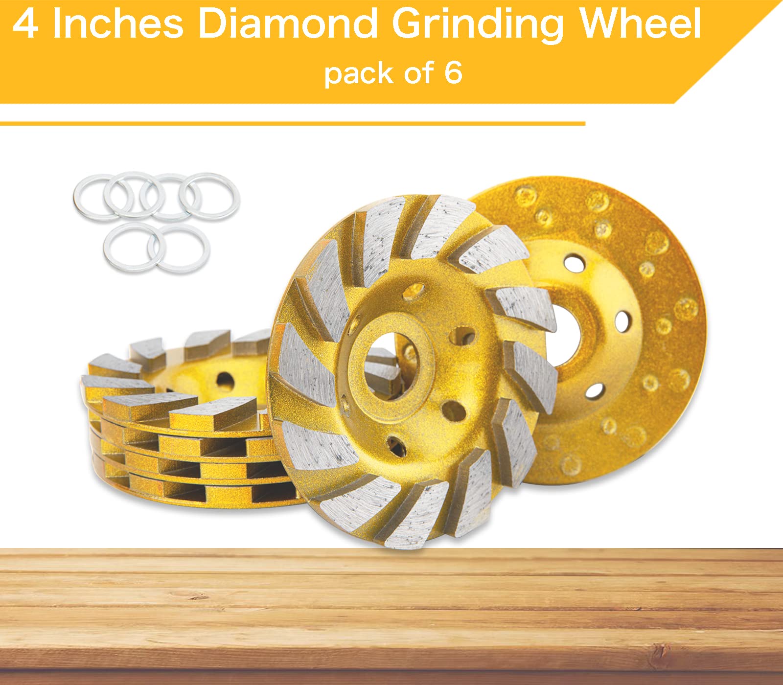 4 Inch Concrete Grinding Wheel - 6Pcs Turbo Diamond Cup Wheels for Angle Grinder, Granite, Marble, Masonry & Stone | 12 Segs Heavy Duty | Perfect for Surface Preparation, Polishing & Renovation Projects