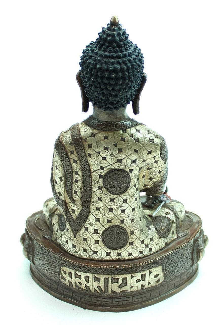 13 Inch Shakyamuni Buddha Statue - Handcrafted Silver & Bronze Meditation Sculpture for Home Altar, Yoga Studio & Spiritual Decor