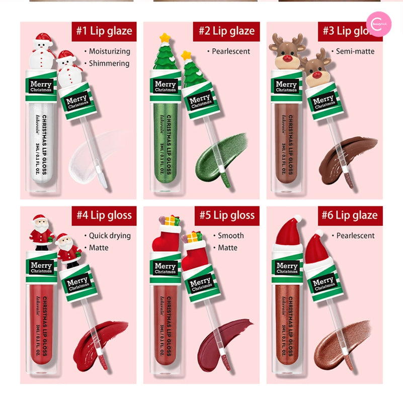 LAKERAIN Christmas Lip Gloss Set - 6 Pack Shimmer Lip Gloss for Holiday Parties, Gifts & Festive Makeup Looks