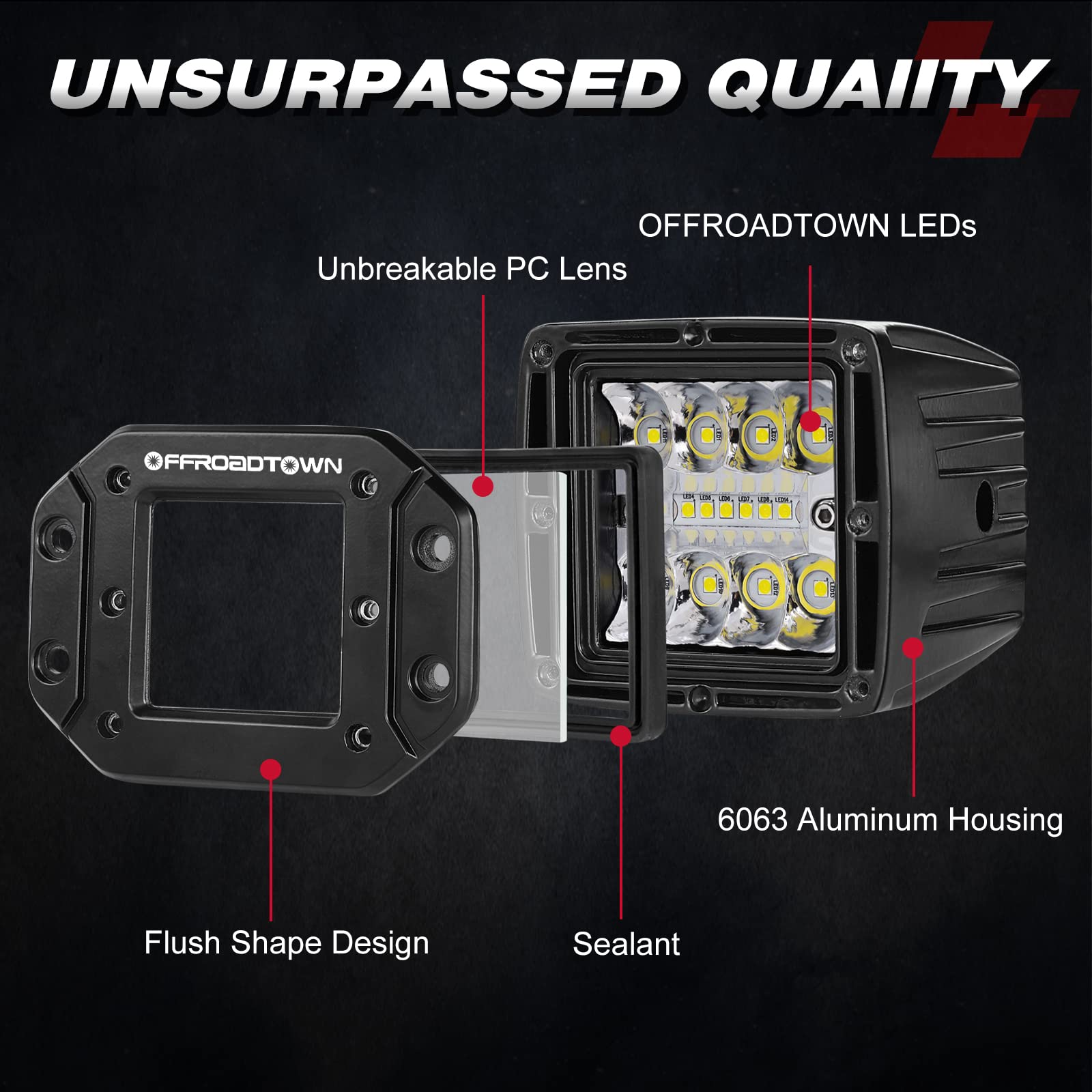 OFFROADTOWN 6 Gang Switch Panel with Flush Mount LED Pods - Universal Waterproof Rocker Switch Panel for Trucks, Jeeps, ATVs & Boats - Perfect for Off-Roading, Camping & Marine Applications