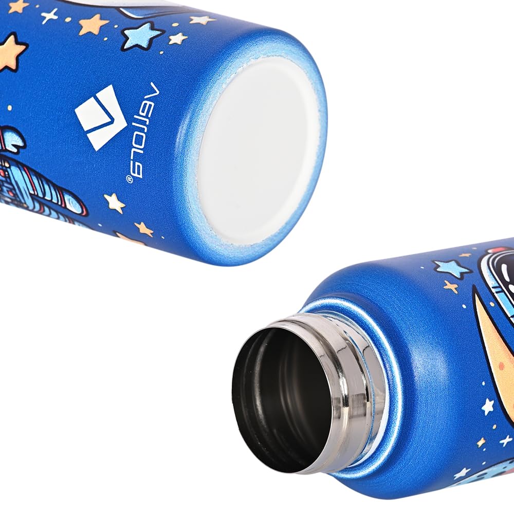 VELLORA 500ml Astronaut Themed Stainless Steel Water Bottle for Kids - Leak-Proof, BPA-Free, Insulated School & Travel Bottle with Straw - Perfect for School, Picnics, Sports & Outdoor Activities (Blue)
