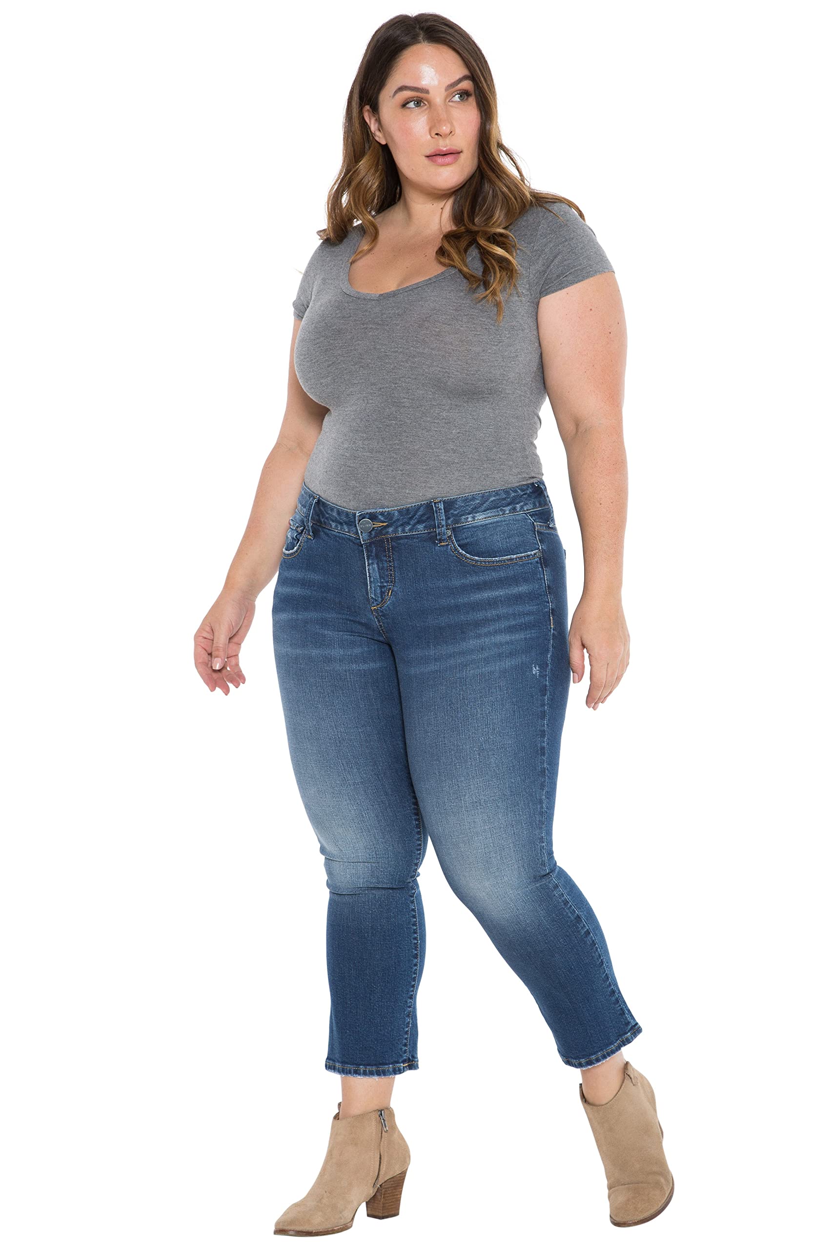 Slink Premium Women's Plus Size Stretch Straight Leg Jeans - Dark Blue Denim Pants for Curvy Figures | Comfortable & Flattering Fit for Work, Casual Outings & Everyday Wear