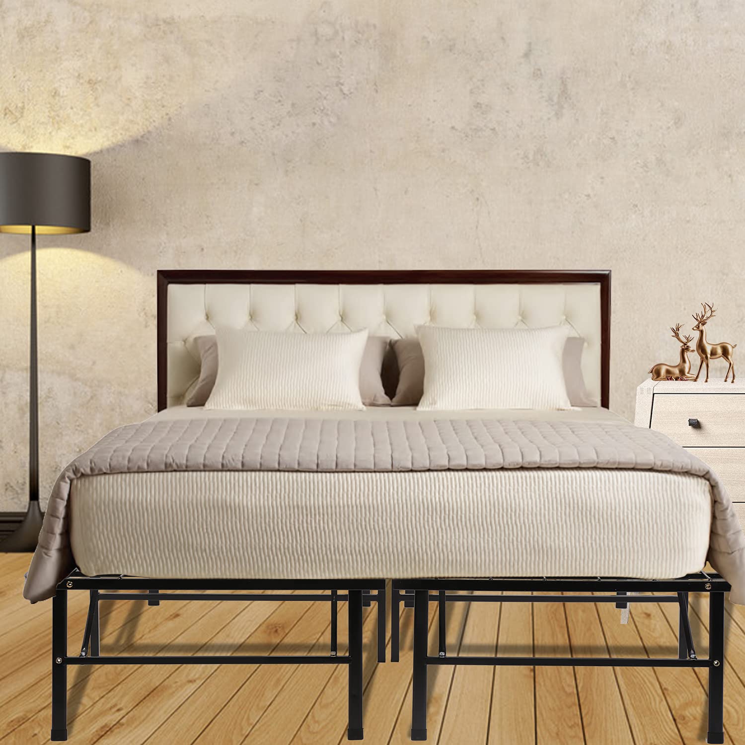 Queen Size Bed Frame - Heavy Duty Steel Platform with Non-Slip Design & Noise-Free Construction | No Box Spring Needed | Durable Mattress Foundation with Underbed Storage | Perfect for Master Bedrooms, Guest Rooms & Small Spaces