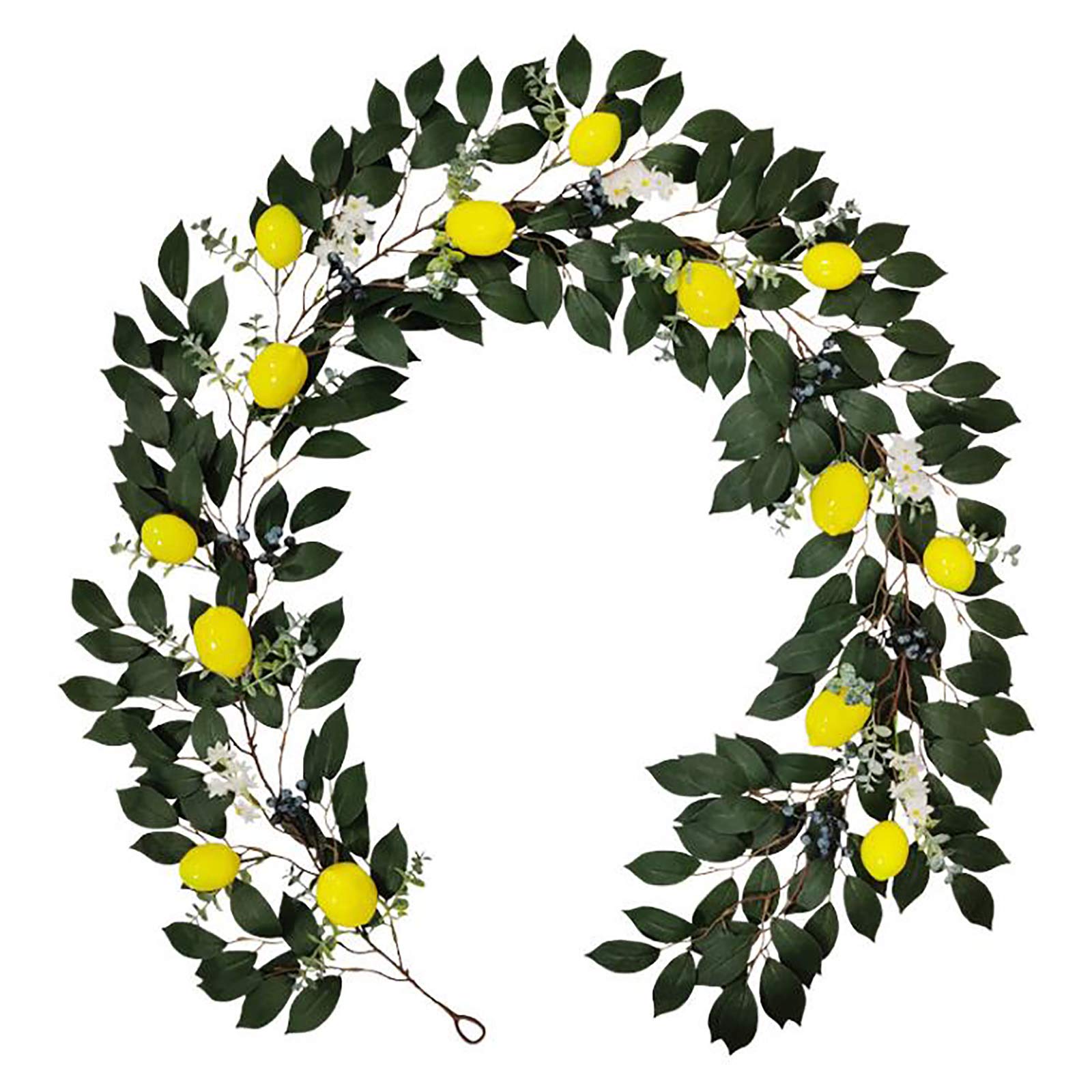 6.5Ft Artificial Lemon Garland with Faux Eucalyptus Vines - Spring Summer Home Decor for Front Door, Wall, Wedding, Party & Outdoor Decorations