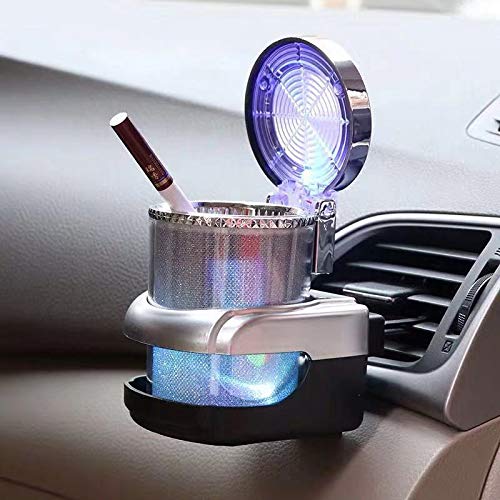 Detachable Car Ashtray with Lid & Blue LED Light - Portable Car Lighter Ashtray Set for Smoking - Ideal for Car, Home, Office & Travel Use