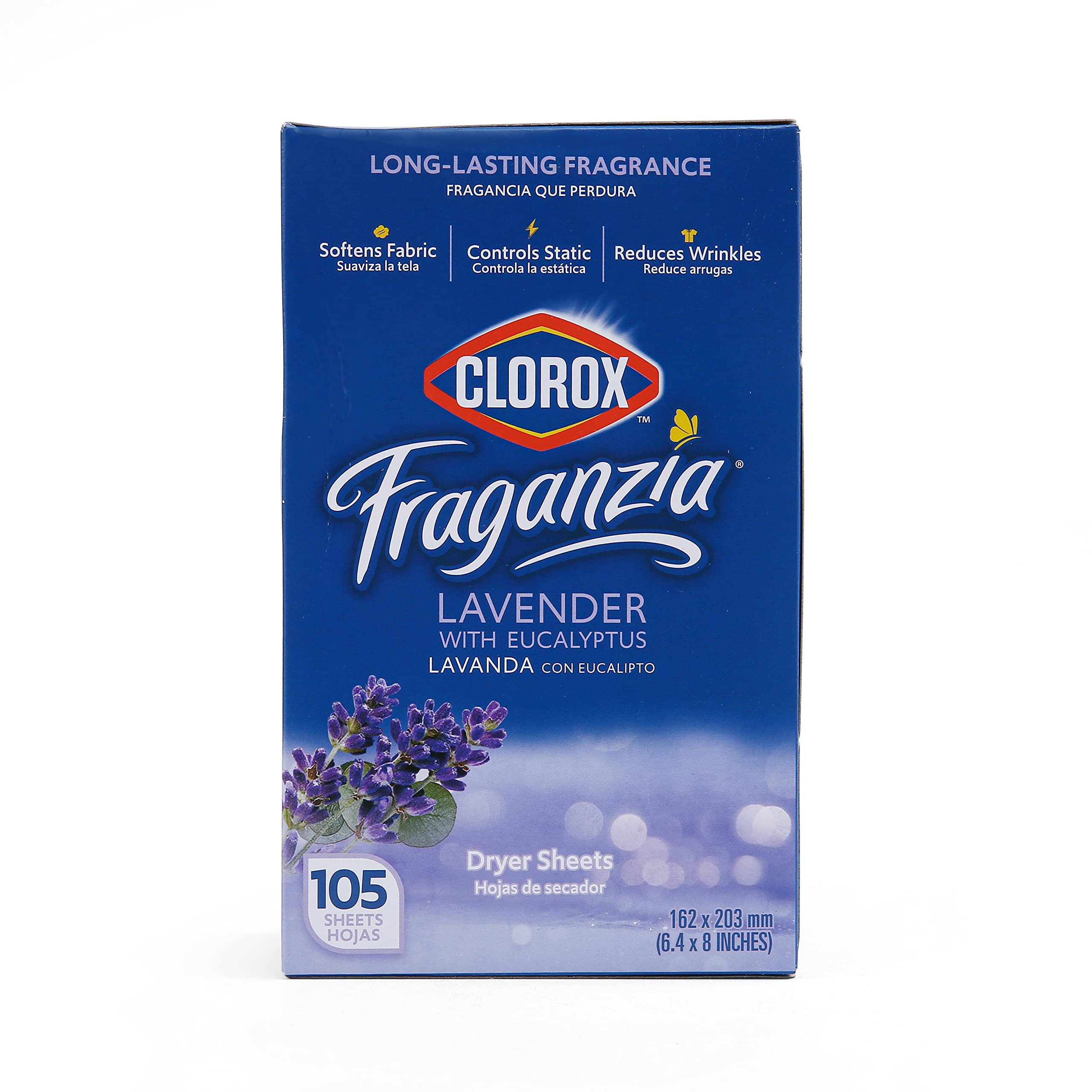 Clorox BB0191 Lavender Scented Fabric Softener Dryer Sheets - 105 Count | Fresh Scented Laundry Softener for Soft Clothes & Static Control | Perfect for Home Laundry, Hotels & Baby Clothes