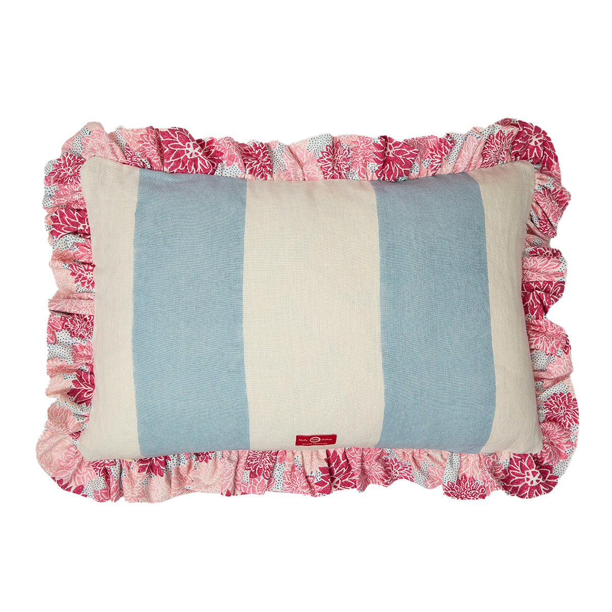 Premium Cushion Cover with Frill Trim - Dahlia Hot Pink & Blue Wide Stripe Design - Perfect for Sofa, Bedroom Decor, and Home Styling