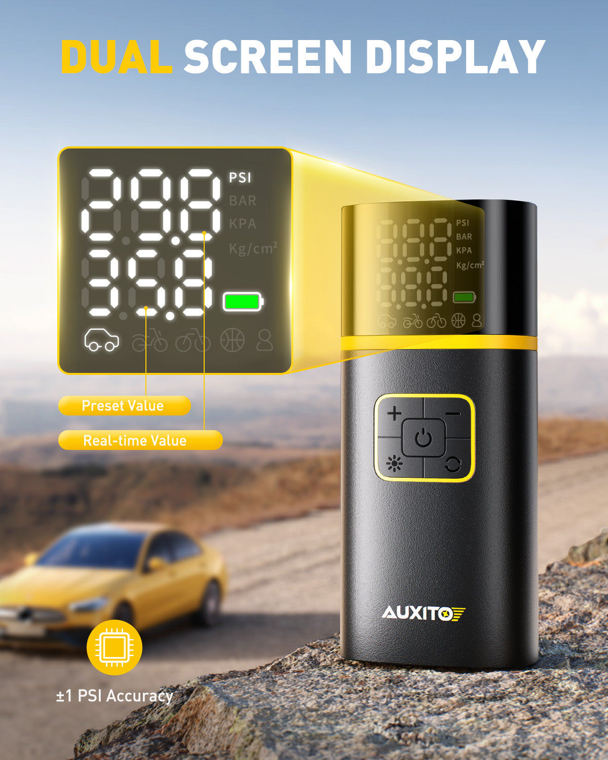 AUXITO A301 Portable Tire Inflator - 25 Second Fast Inflation, 150PSI High Pressure Air Compressor for Car Tires, Bicycle, Motorcycle, SUV & Sports Balls | Emergency Roadside Assistance & Home Garage Use