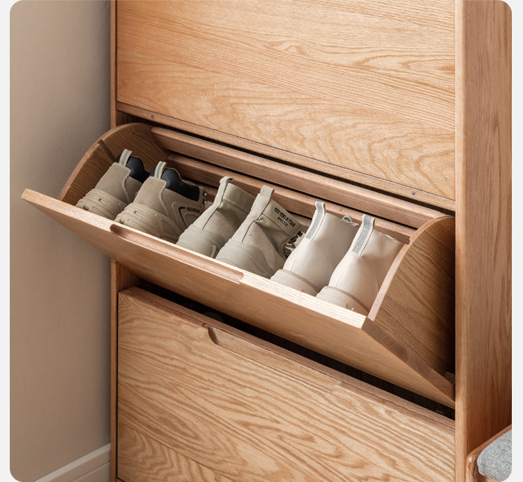 Solid Wood Shoe Cabinet - Thin Oak & Poplar Entryway Storage Organizer for Home, Porch, and Doorway | Perfect for Small Spaces & Clutter-Free Entry