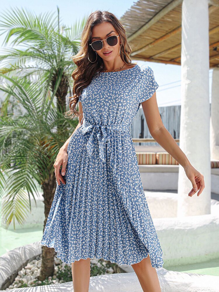Women's Floral A-Line Midi Dress - Summer Casual & Wedding Guest Dress for Women - Perfect for Garden Parties, Brunch Dates & Vacation Outfits