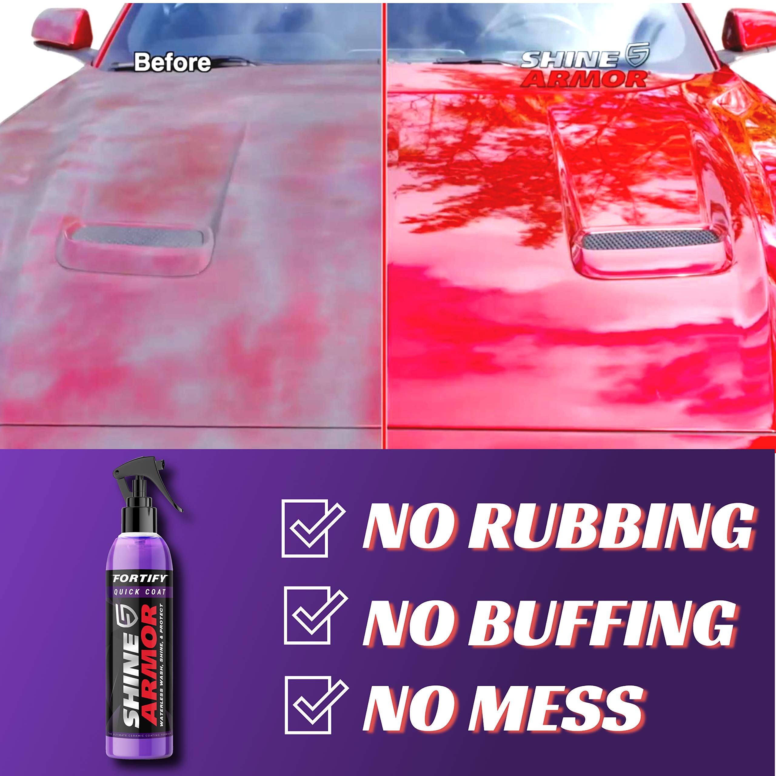 SHINE ARMOR Fortify Quick Coat High Performance Ceramic Coating Spray - Car Wax & Hydrophobic Polish with Polymer Sealant for Vehicle Paint, Leather Seats, Tires, Bumpers & Rims - Long-Lasting Protection & Shine - Perfect for Car Detailing, Showroom Finish & Daily Maintenance (Made in USA)