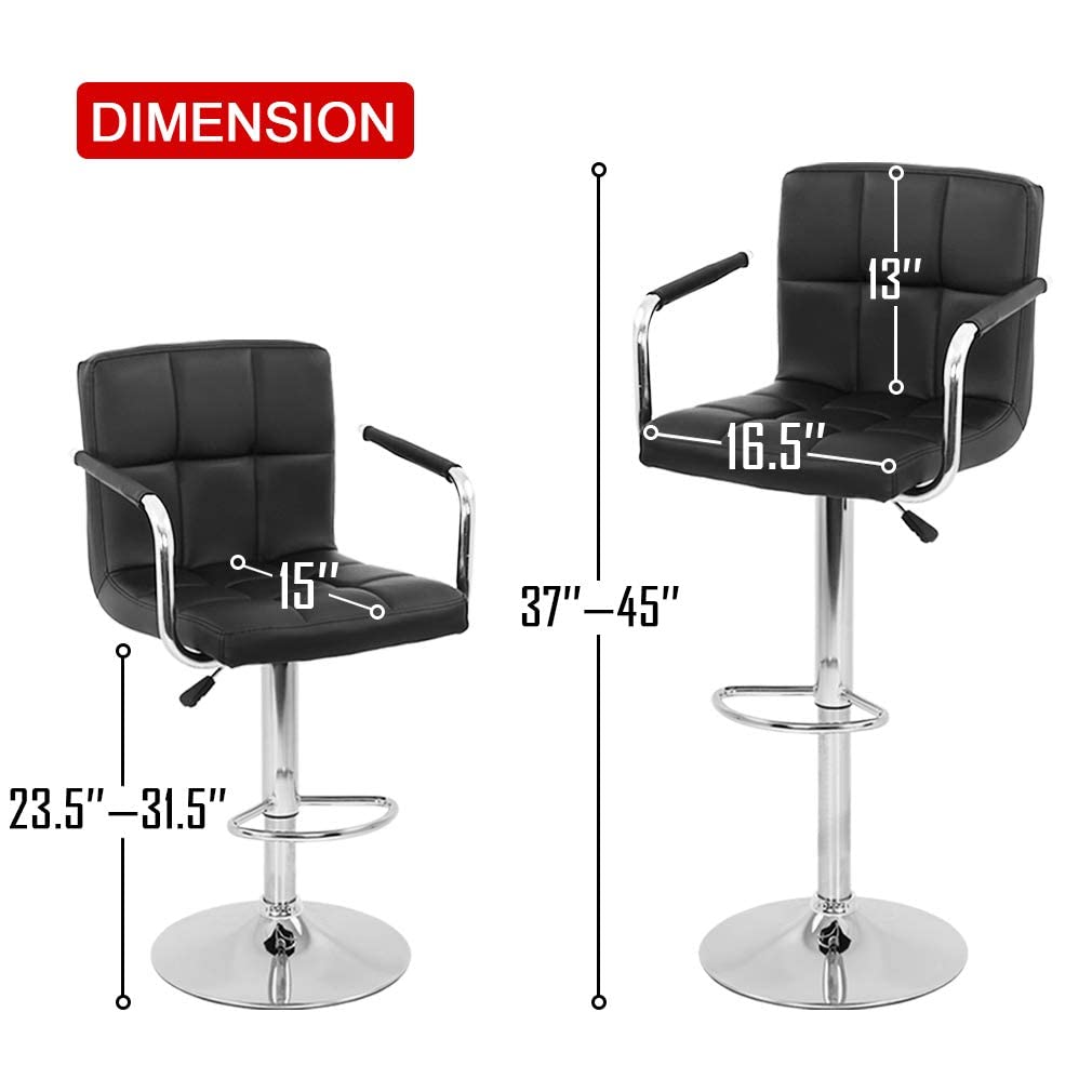 2-Pack Black PU Leather Bar Stools with Arms & Back - Adjustable Swivel Counter Height Stools for Kitchen Island, Dining Counter & Home Bar | Comfortable Seating for Entertaining & Casual Dining