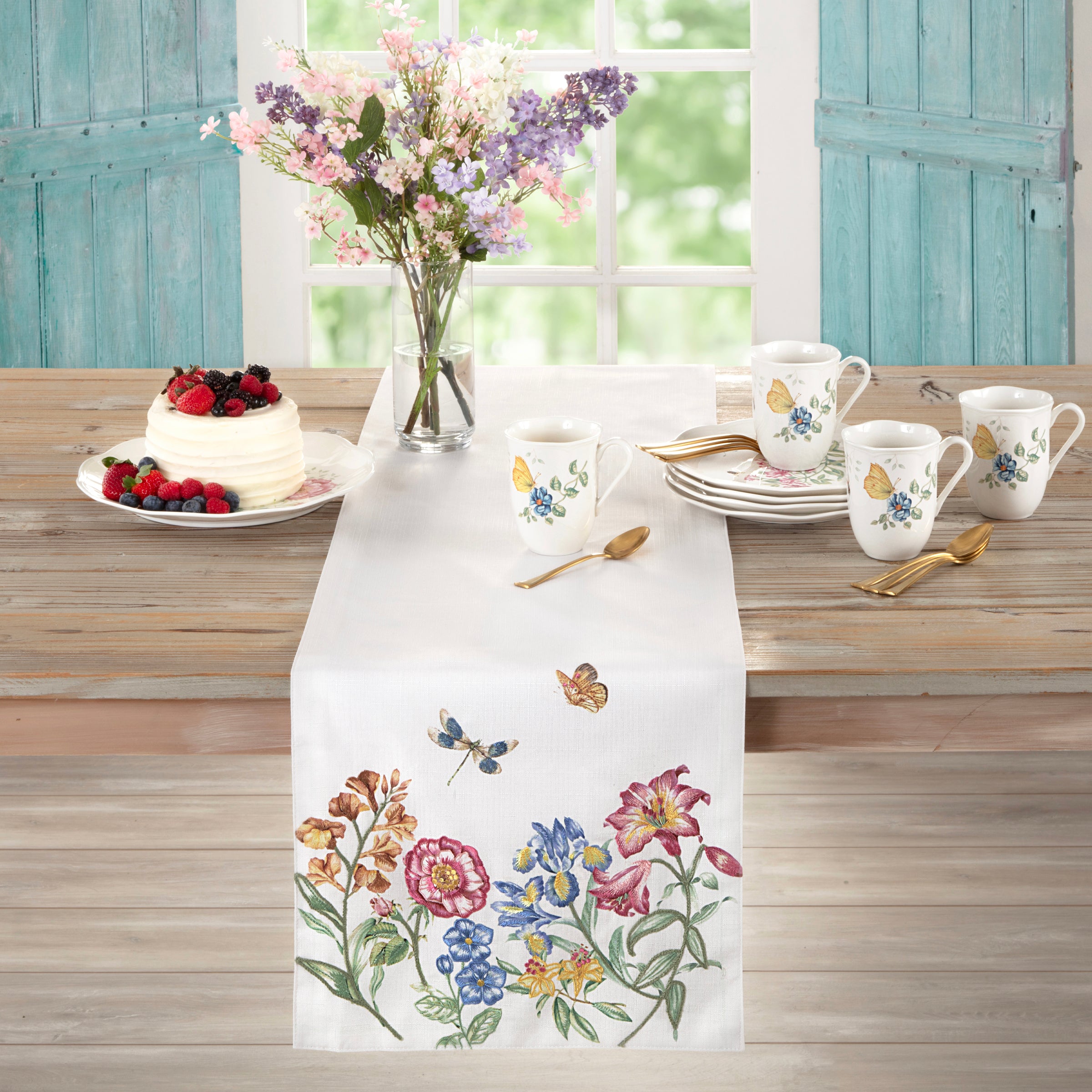 Butterfly Meadow Floral Embroidered Table Runner - Elegant Dining Decor for Weddings, Parties & Home Decor