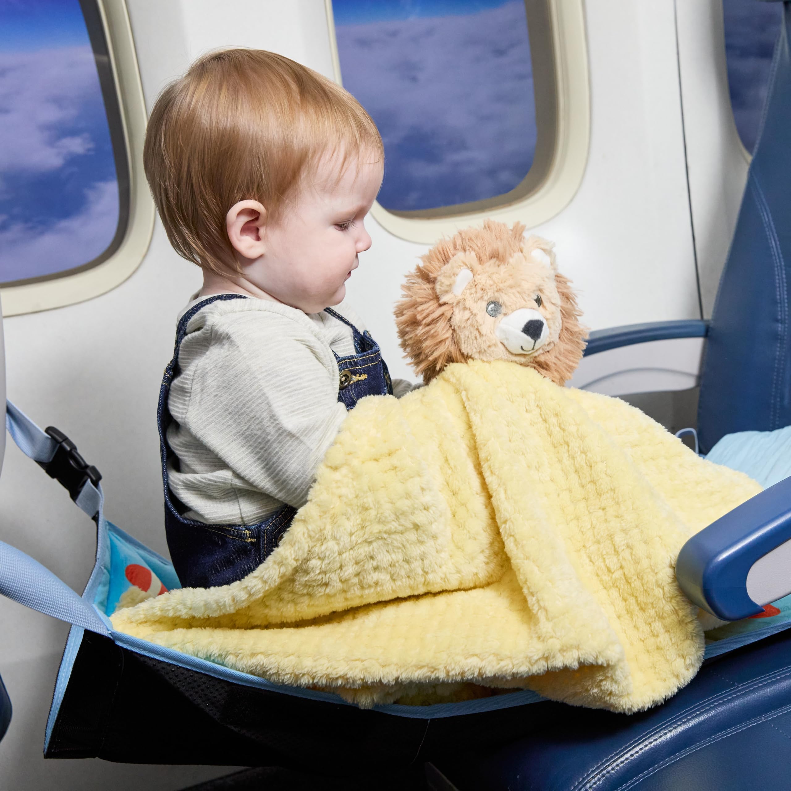 **Soft Velvet Adjustable Toddler Airplane Bed with Tablet Holder & Tray Table Cover - Kids Travel Foot Rest & Seat Extender for Flights, Cars - Perfect for Long Trips & Comfortable Baby Sleep**