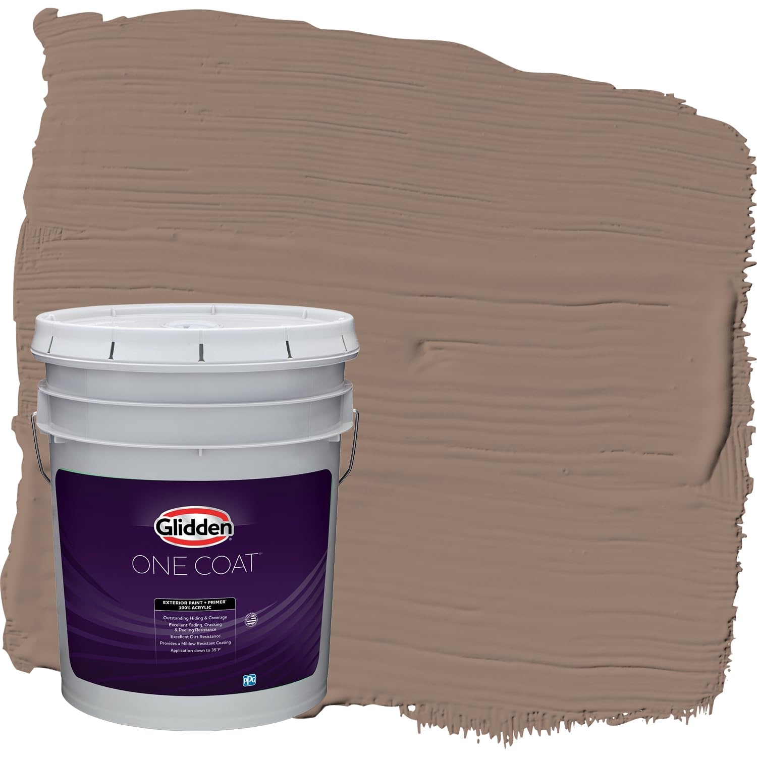Glidden Exterior Paint and Primer in One - Brown/Peppered Pecan Flat Finish, 5 Gallon Bucket for Home & Outdoor Projects - Weatherproof Coating for Siding, Fences & Decks