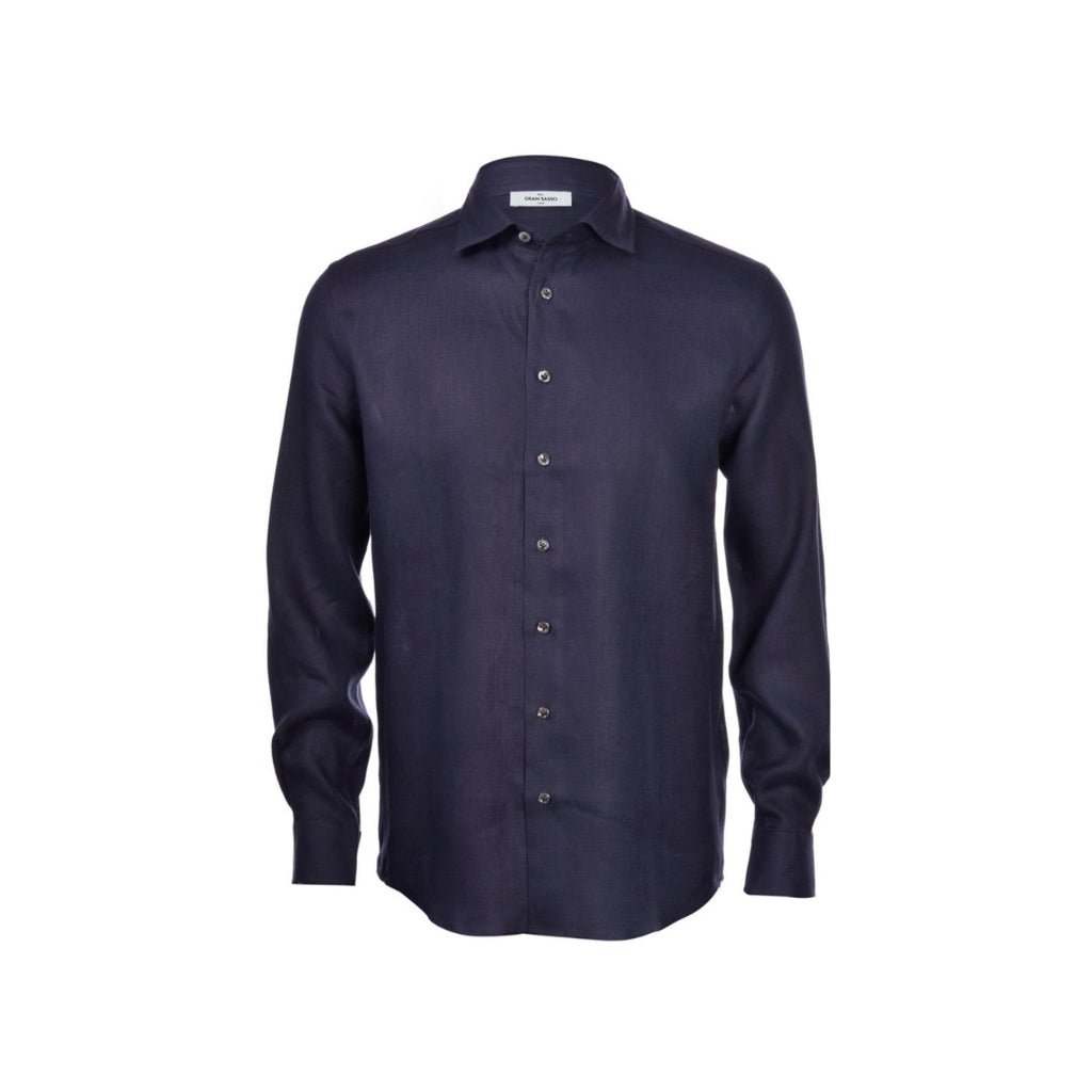 GRAN SASSO Premium Linen Button Down Long Sleeve Shirt for Men - Navy Blue | Breathable & Comfortable Casual Office Wear, Summer Travel Shirt