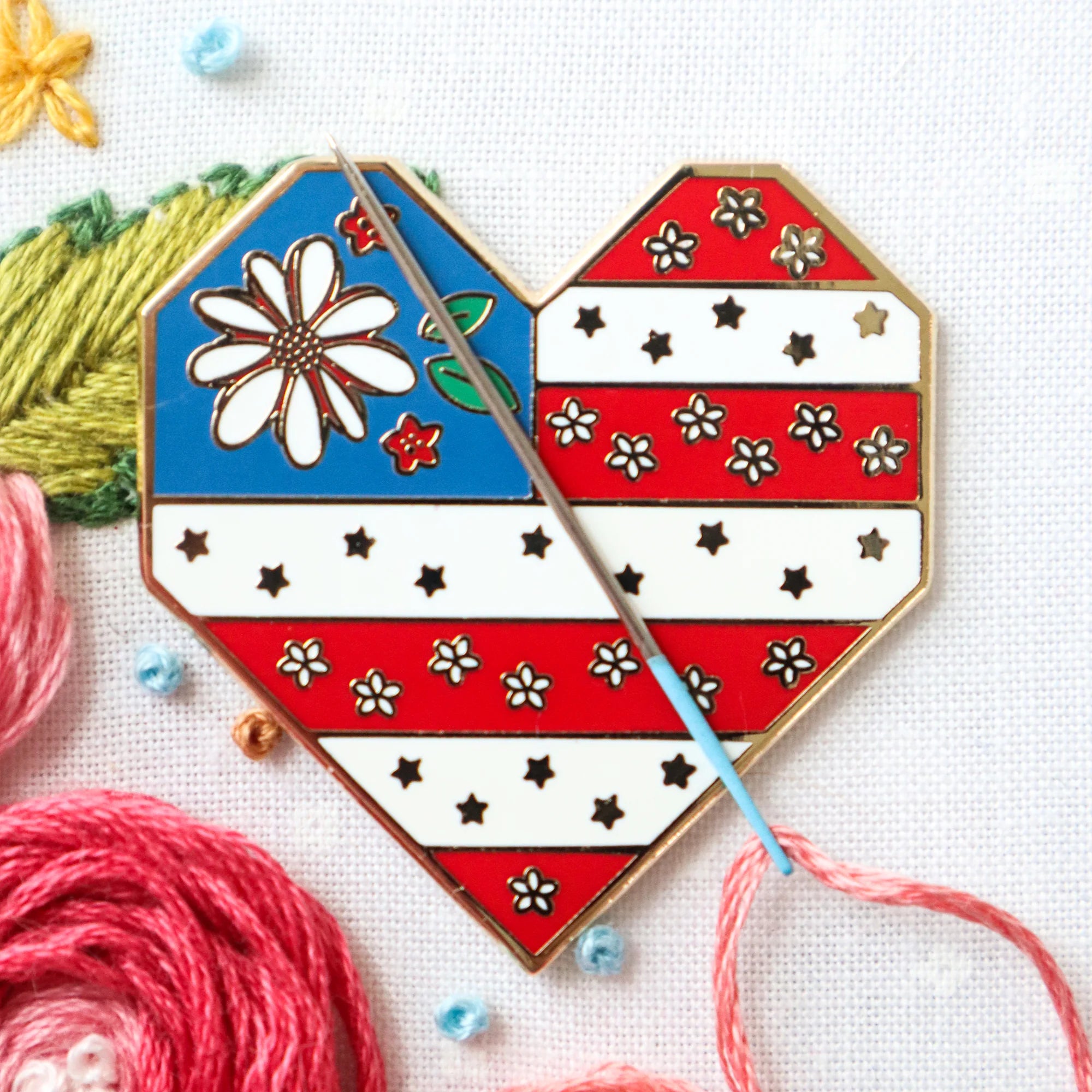 Sweet Freedom Heart Needle Minder for Sewing & Embroidery - Magnetic Pin Holder by Flamingo Toes - Perfect for Quilting, Cross Stitch & Craft Projects