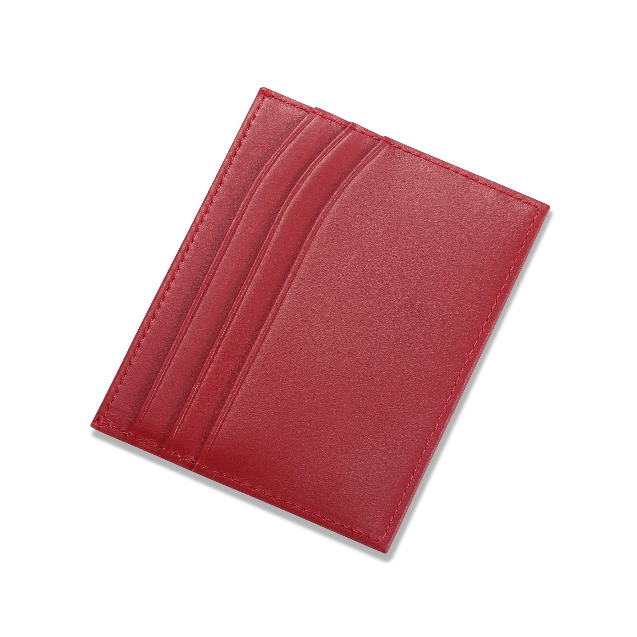 Slim Leather Card Holder for Men & Women - Red, Perfect for Travel & Daily Use