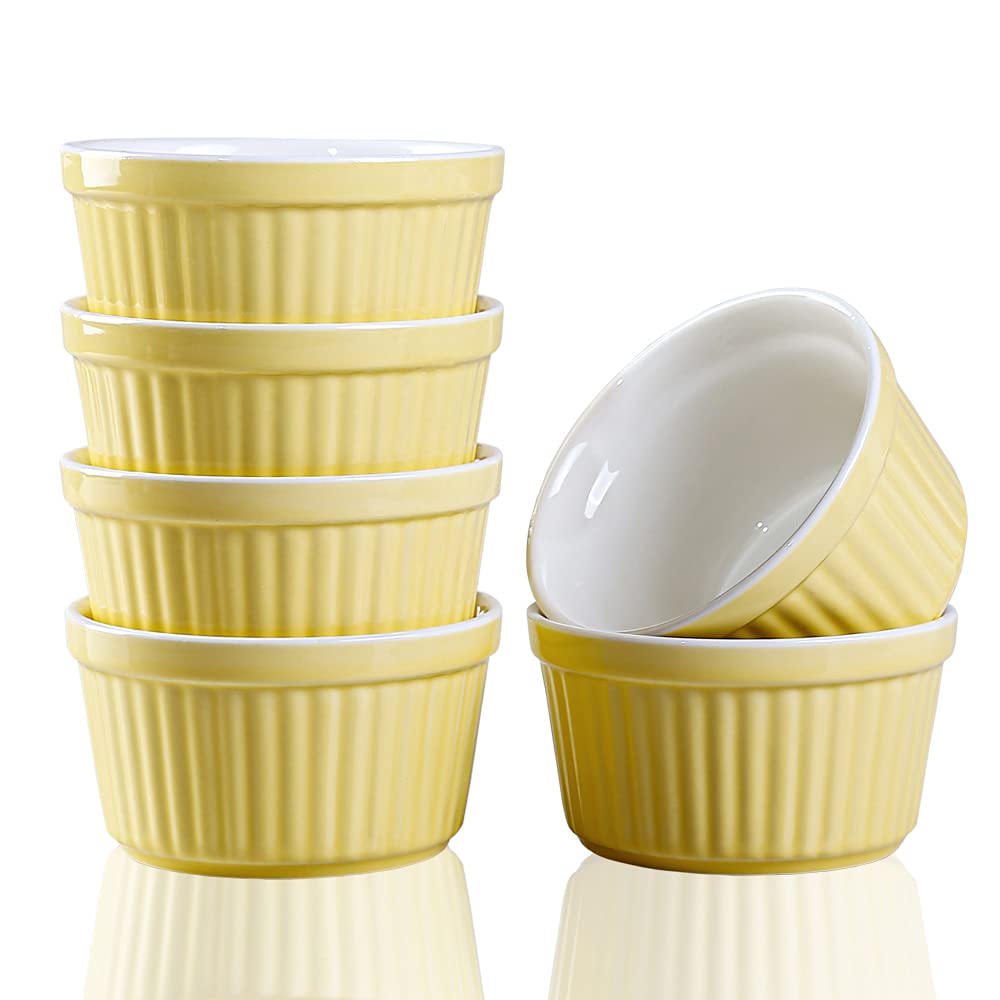 6oz Porcelain Ramekins Set of 6 - Oven Safe Baking Bowls for Creme Brulee & Souffle