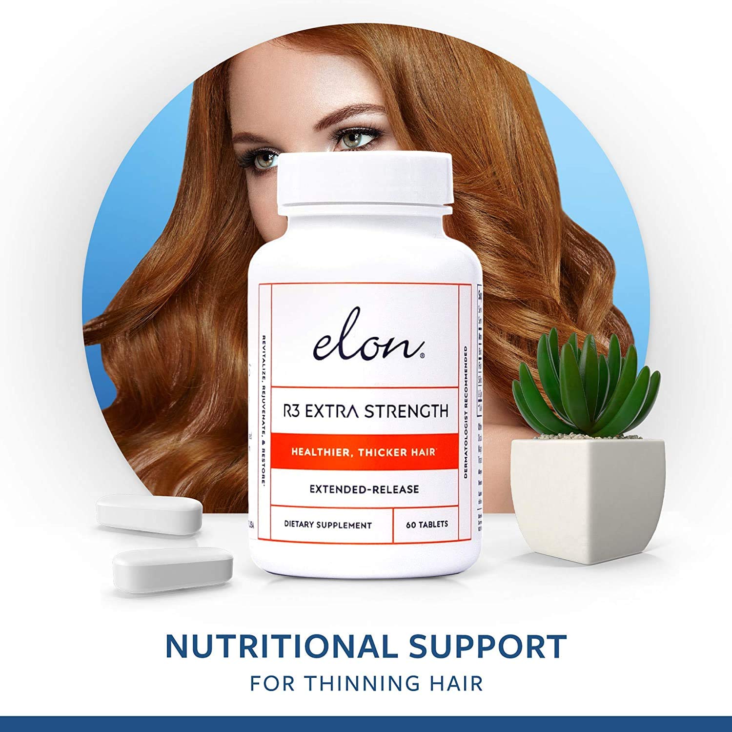 Elon R3 Extra Strength Hair Growth Supplement for Women - 5000mcg Biotin & Collagen Formula for Thicker, Fuller Hair - 60 Capsules (Pack of 3) - Promotes Healthy Hair Growth for Daily Hair Care & Styling Support