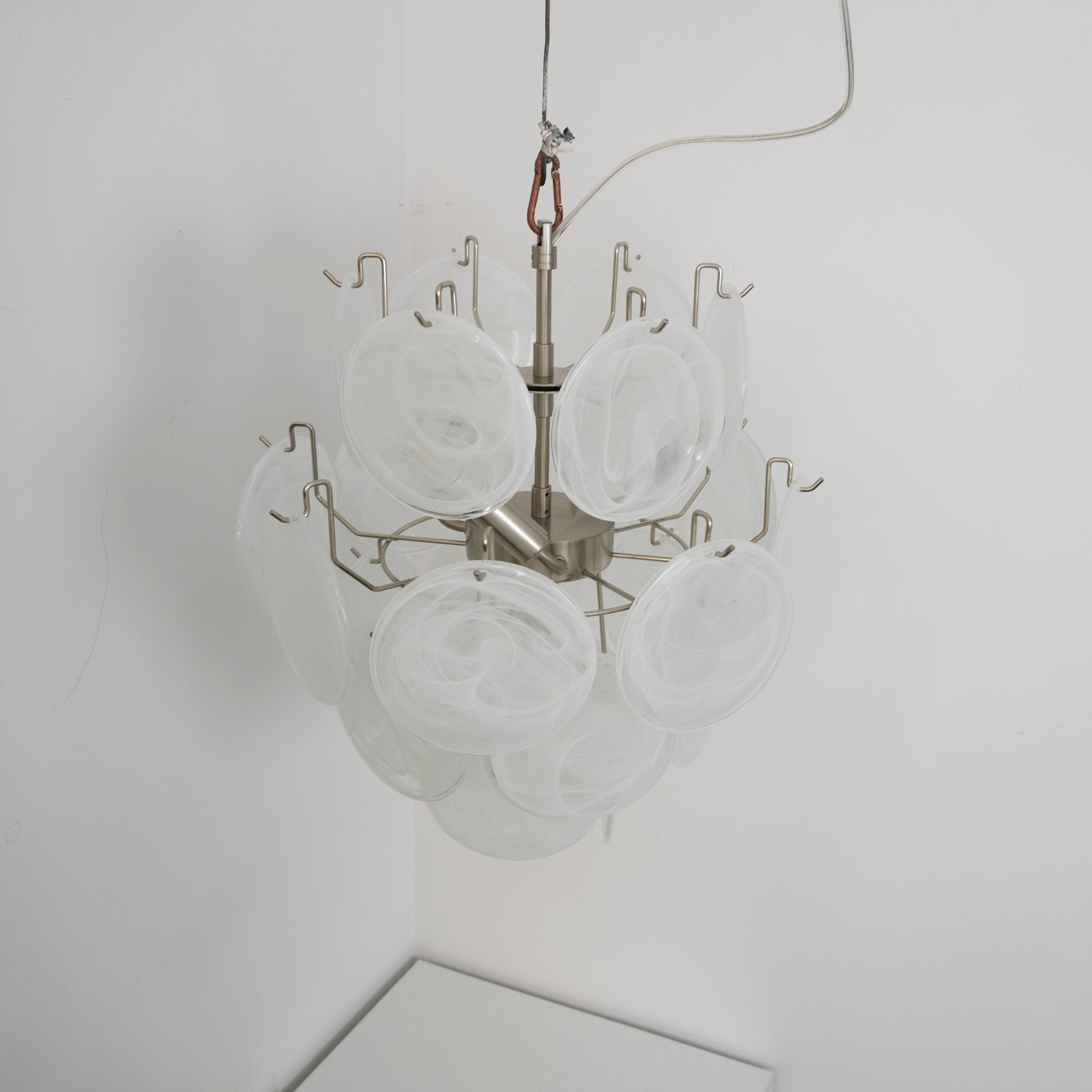 Elegant Aqua White Glass Murano Chandelier - Handcrafted Italian Lighting Fixture for Dining Room, Bedroom & Living Room Decor