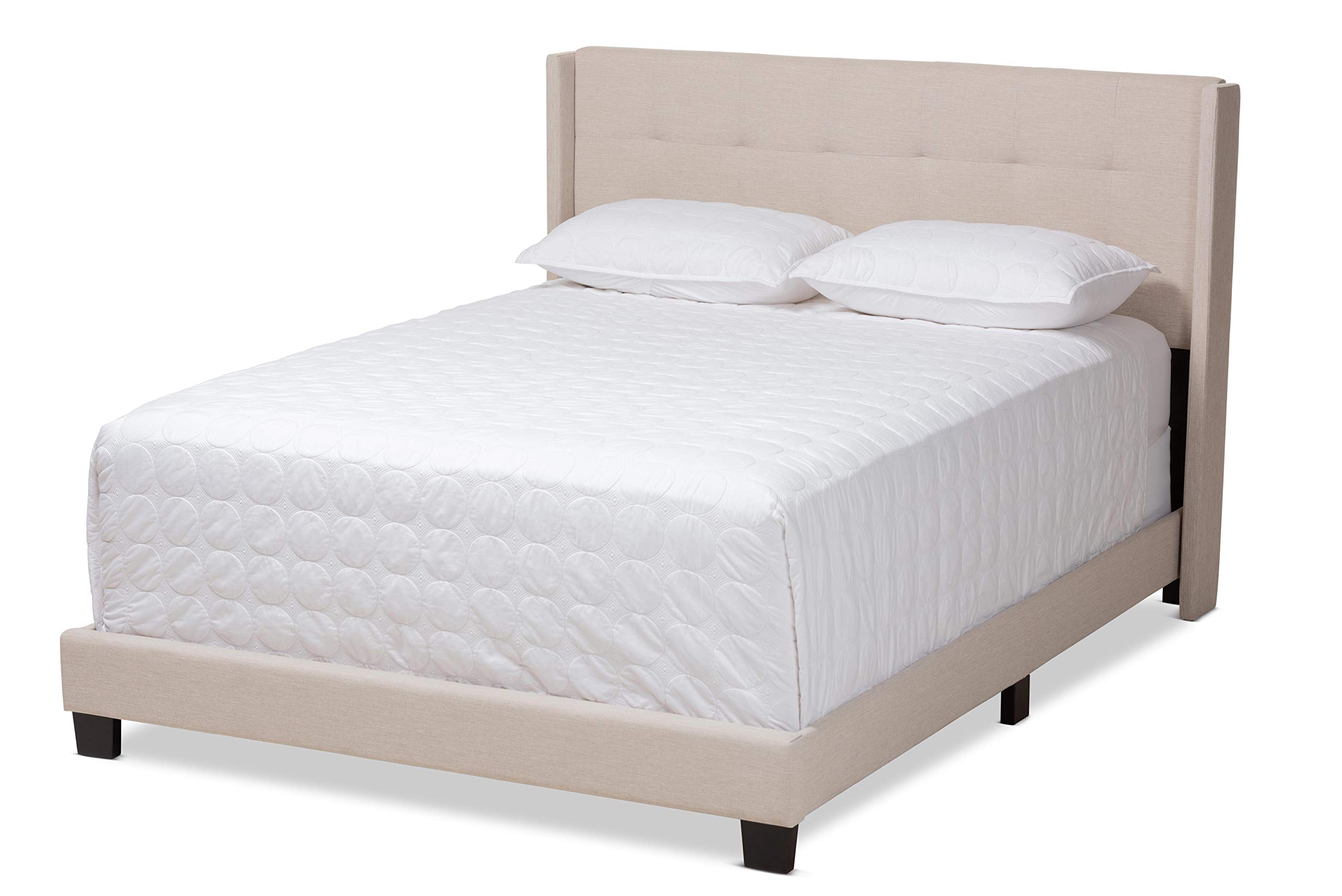 Baxton Studio Queen Size Bed Frame with Box Spring Required - Beige Upholstered Platform Bed for Modern Bedroom Decor
