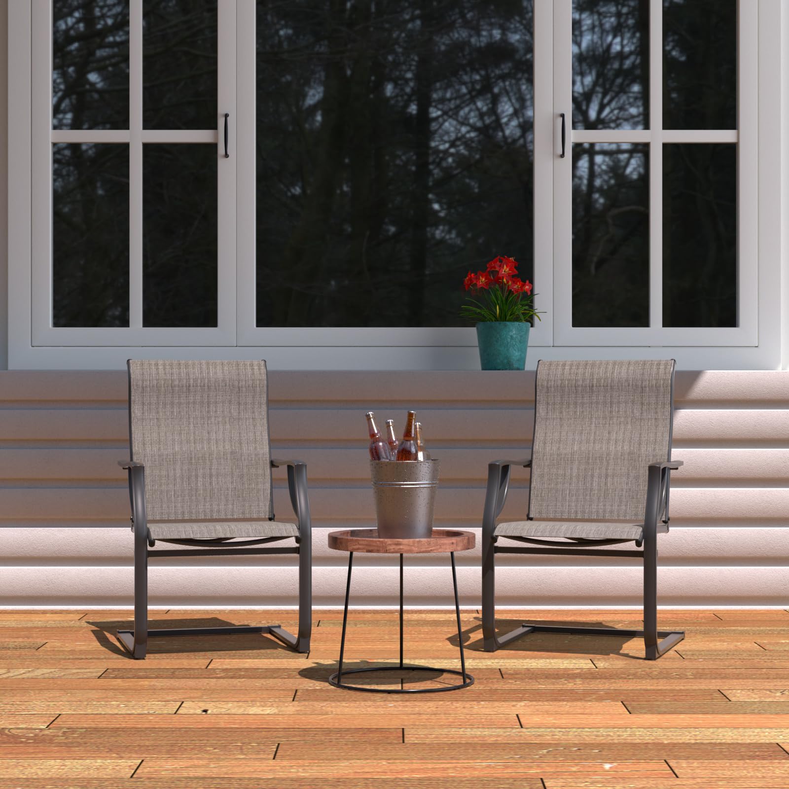 Amopatio 2-Piece Patio Chair Set - All-Weather Outdoor Dining Chairs, Breathable Garden Furniture for Backyard, Deck, or Poolside - Light Brown - Perfect for Outdoor Entertaining and Relaxation