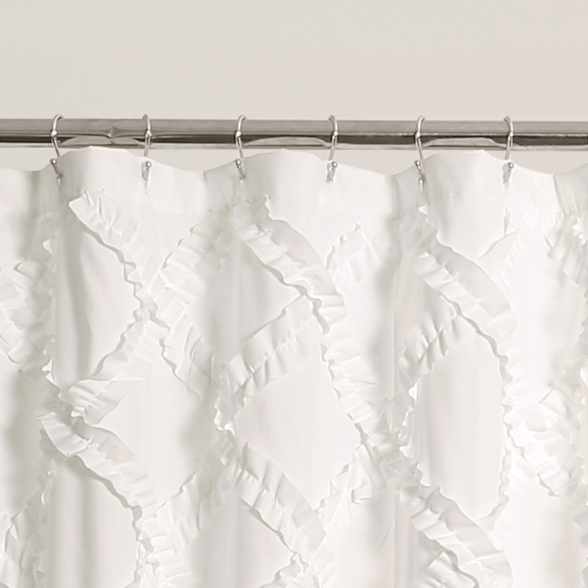 Lush Decor Textured Shower Curtain - Vintage Bathroom Essentials, Diamond White Ruffles, 72x72 Inches for Elegant Home Decor | Perfect for Farmhouse, Coastal & Boho Style Bathrooms